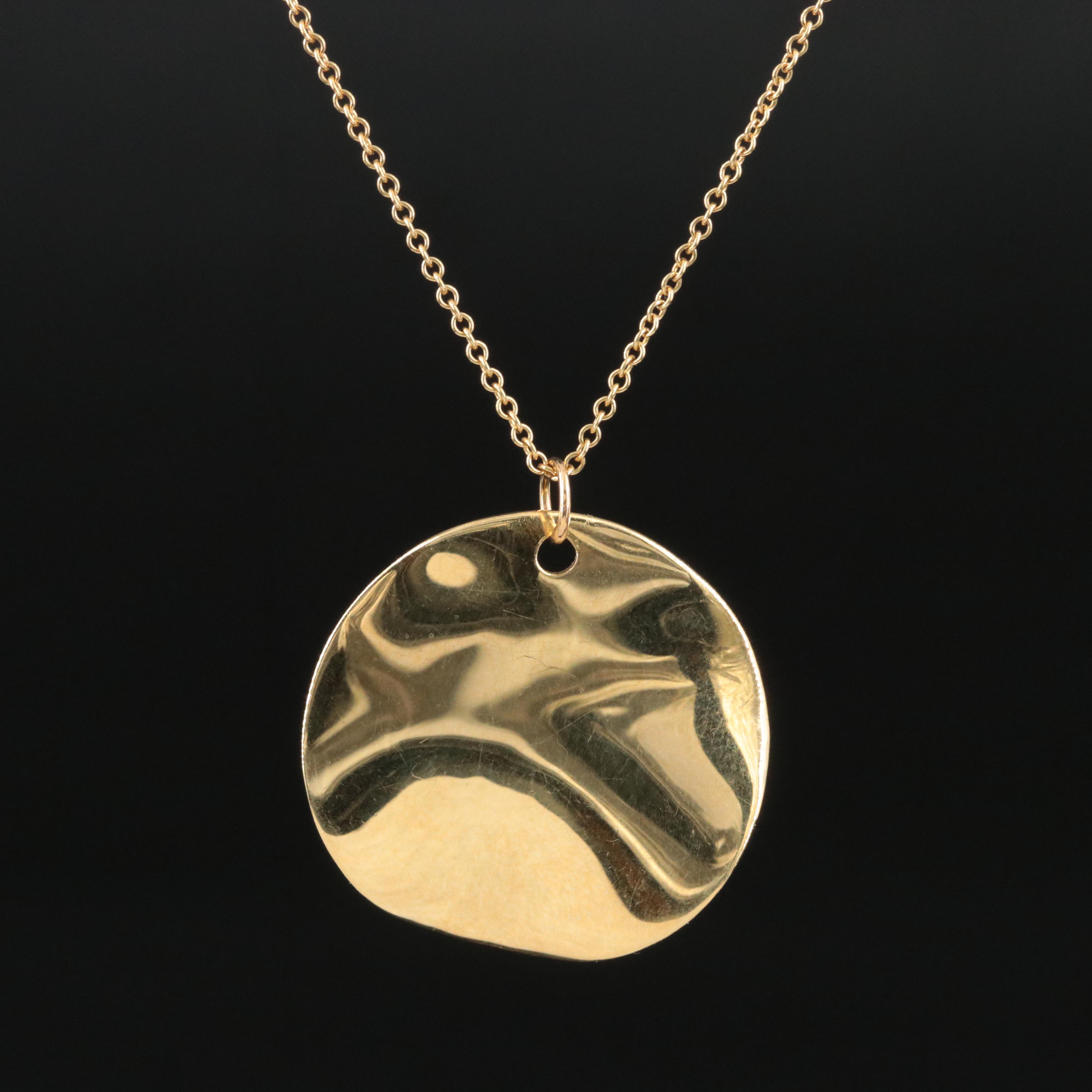 18K Wavy Disc Pendant Necklace