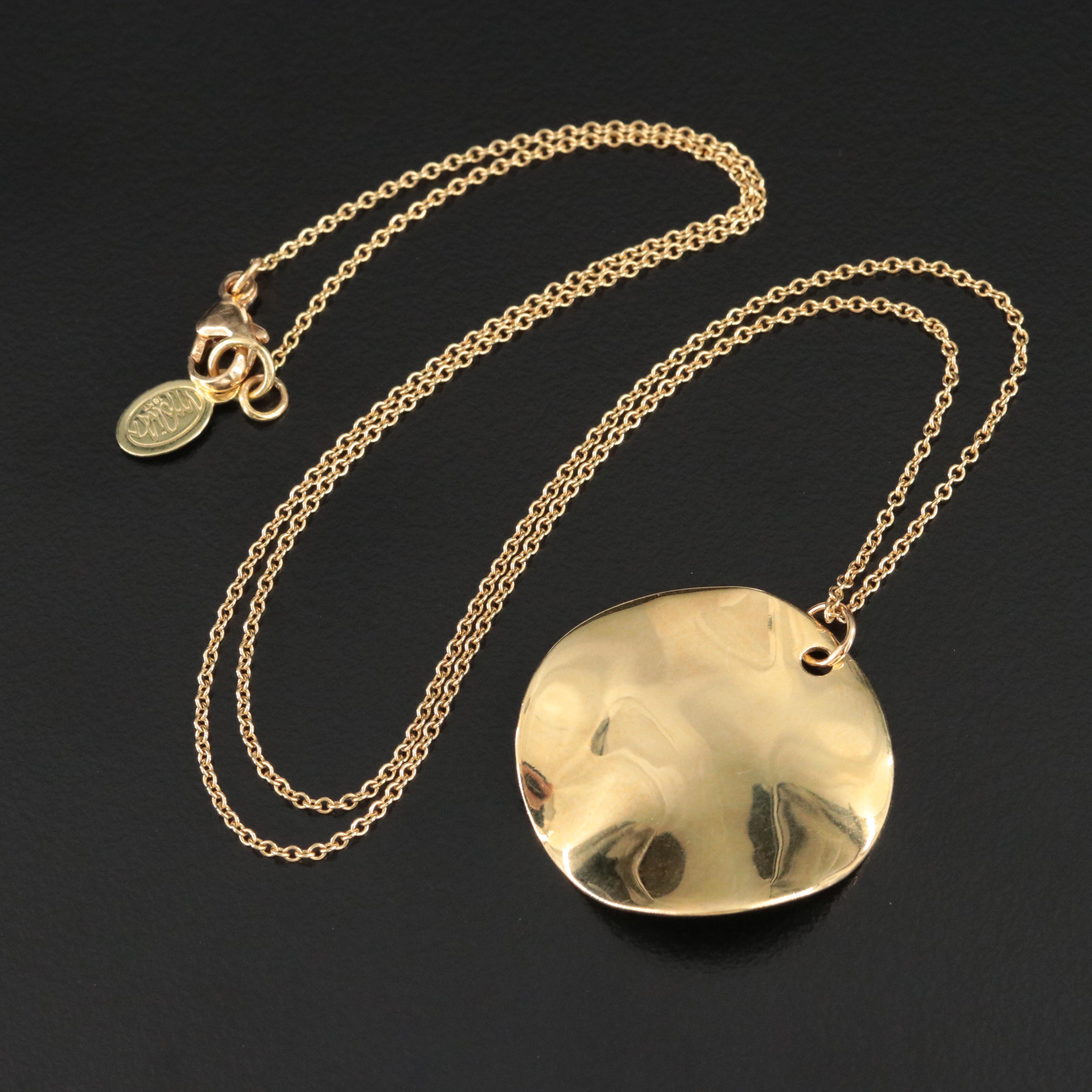 18K Wavy Disc Pendant Necklace