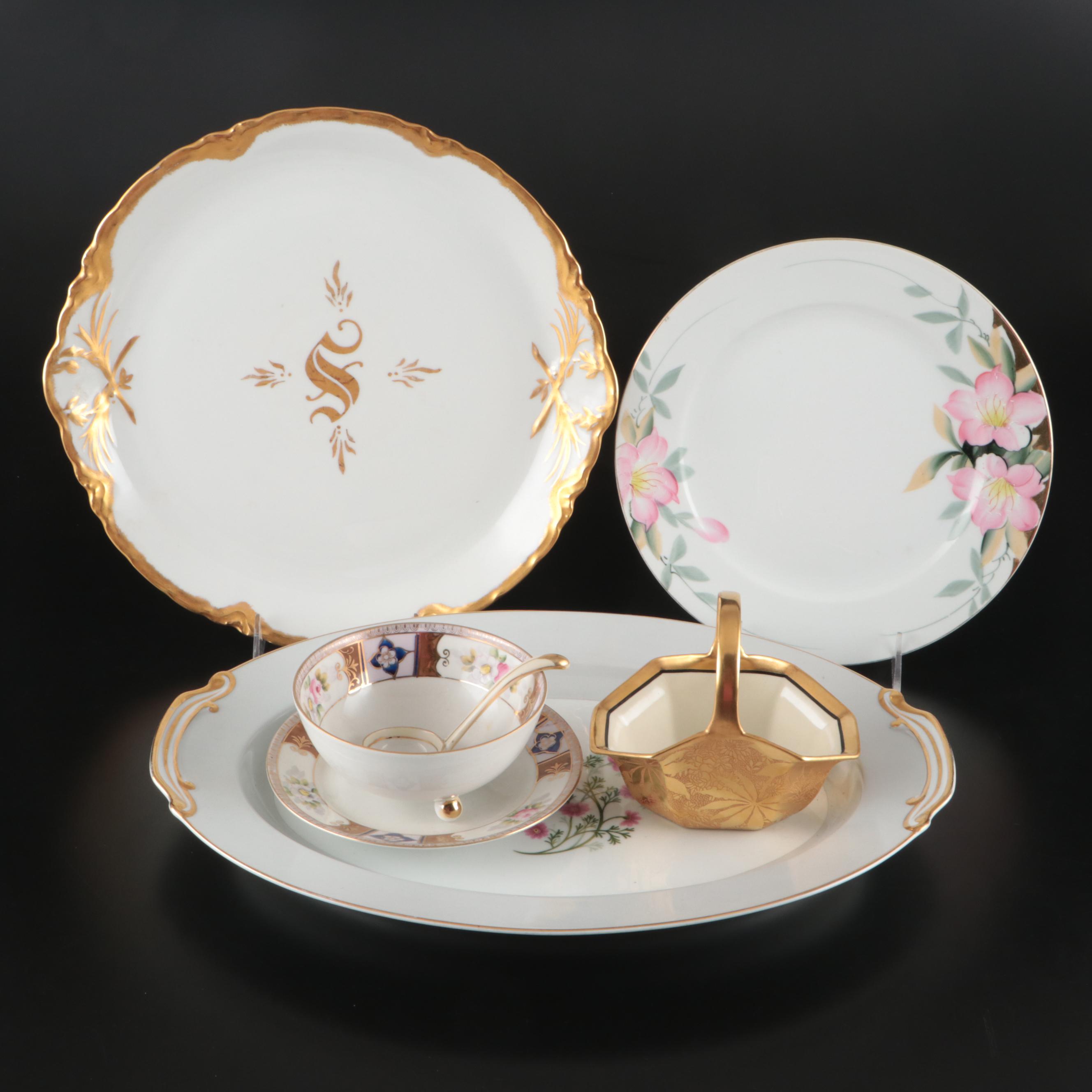 Noritake and Hutschenreuther Floral Porcelain Serveware, Mid-20th Century