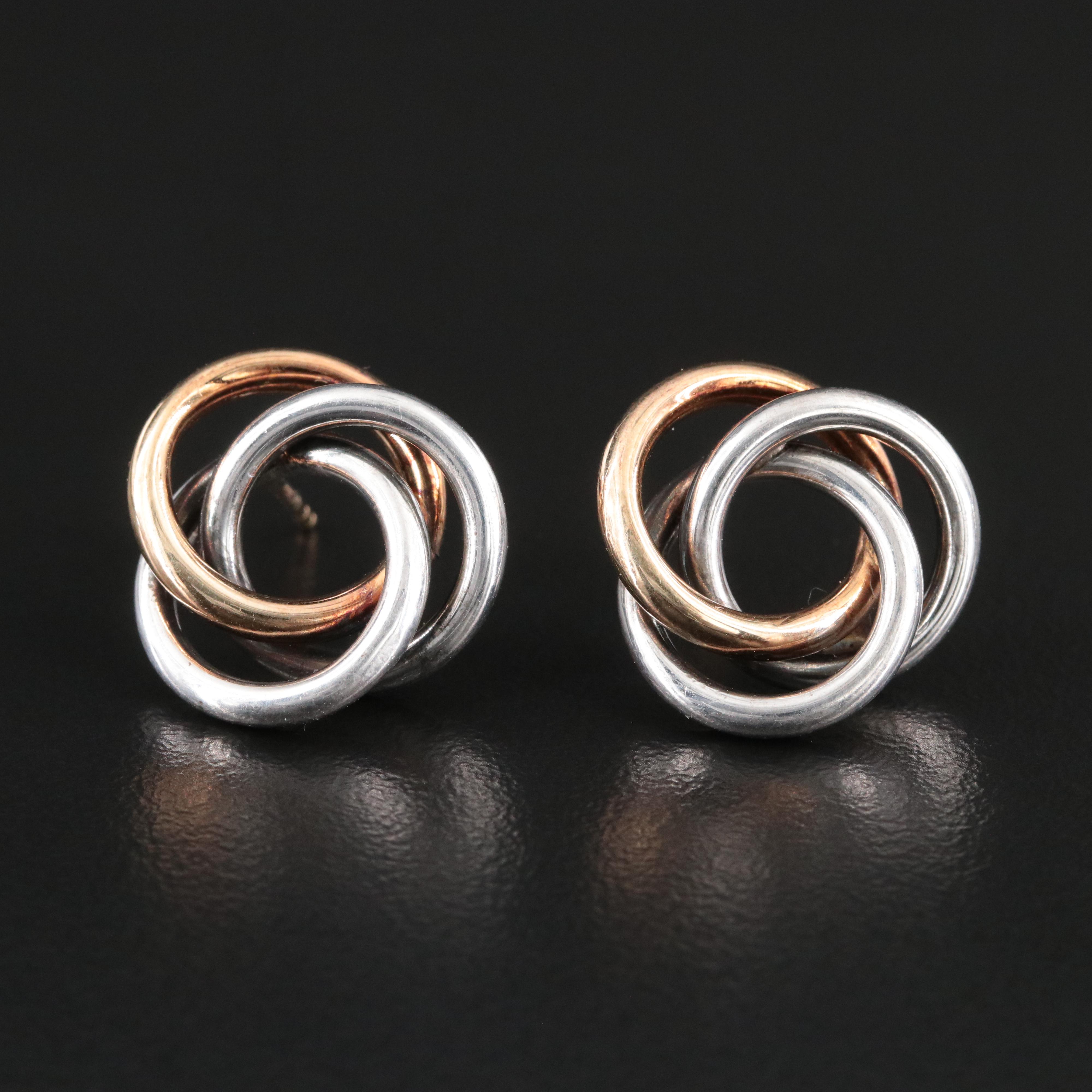 14K Two Tone Sterling Knot Drop Earrings