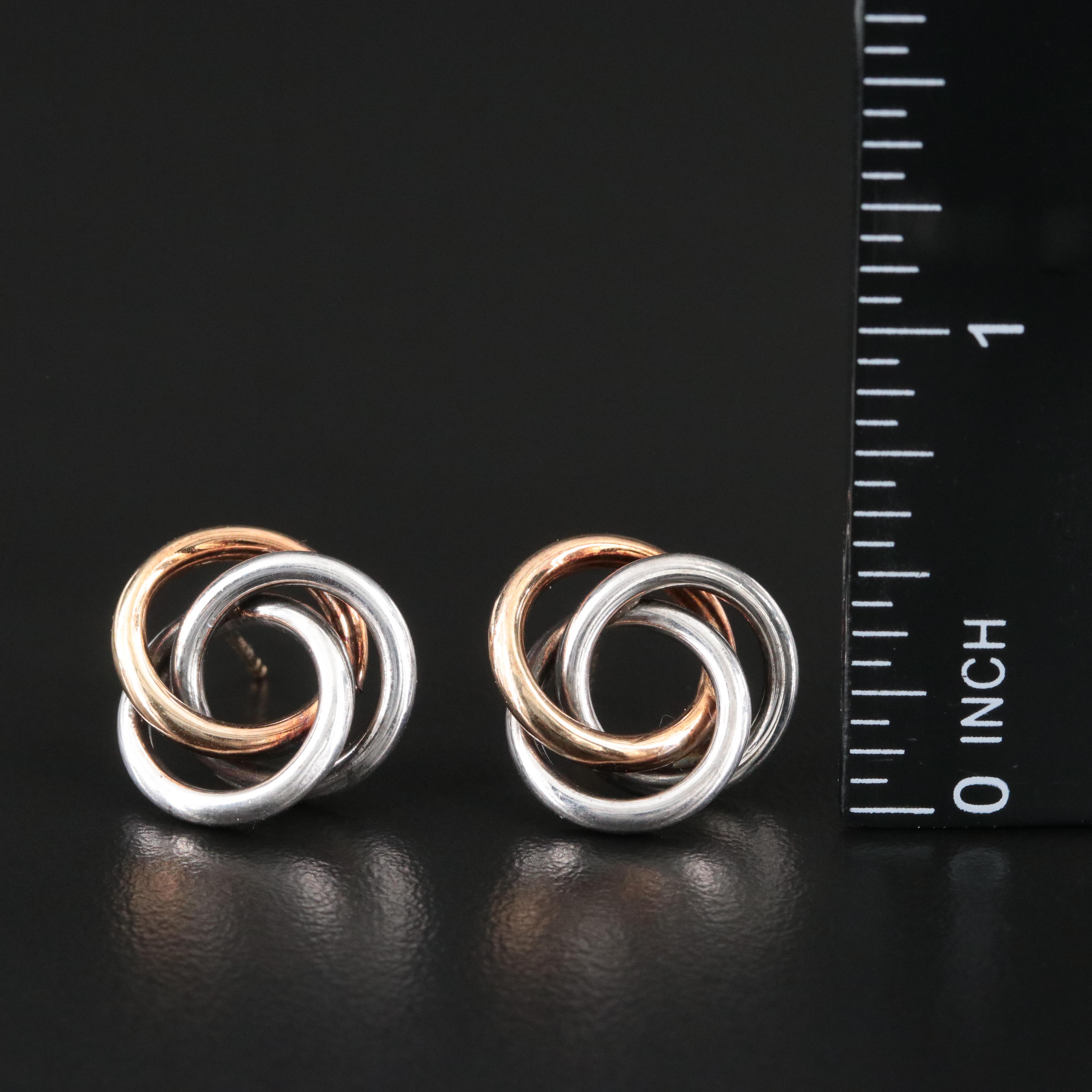 14K Two Tone Sterling Knot Drop Earrings