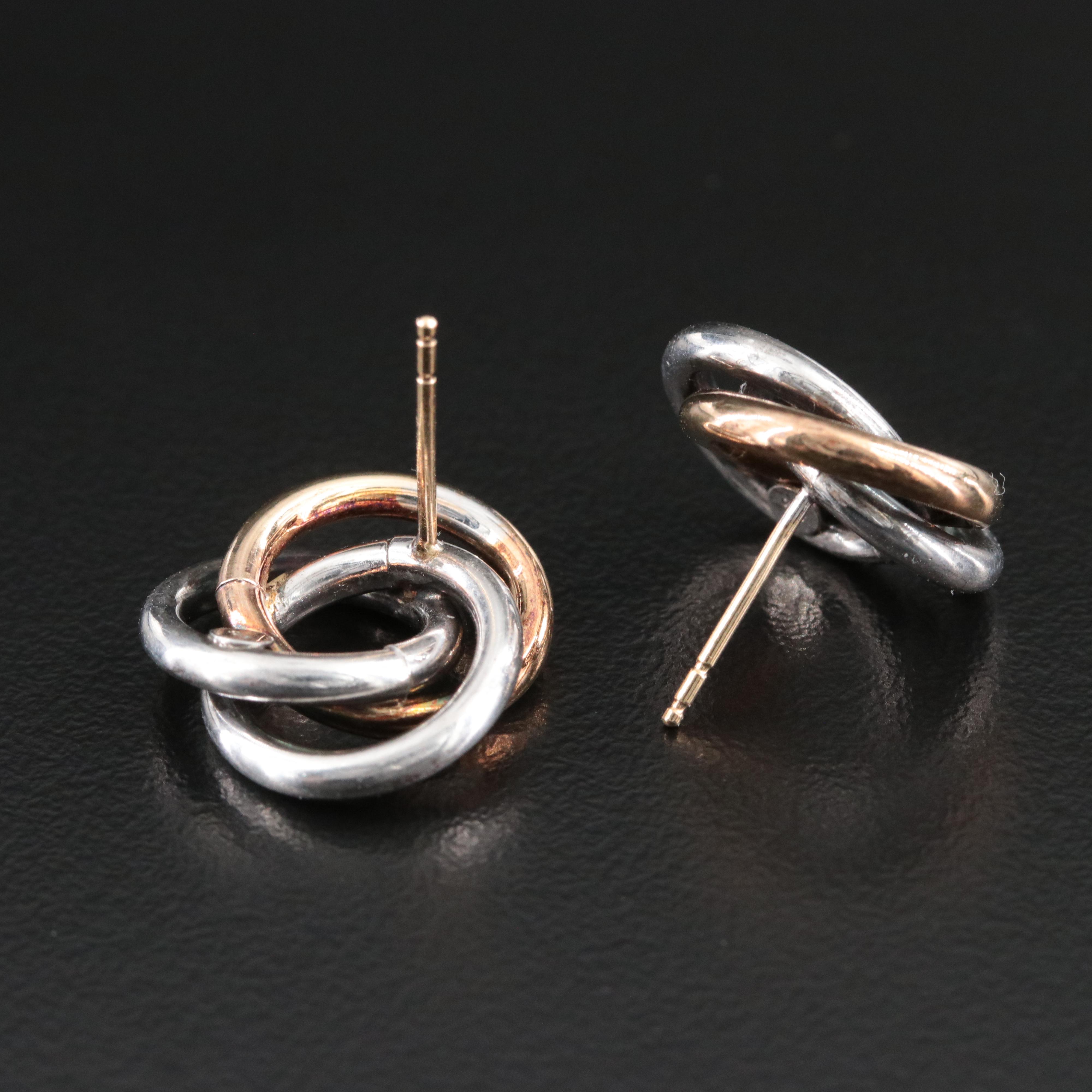 14K Two Tone Sterling Knot Drop Earrings