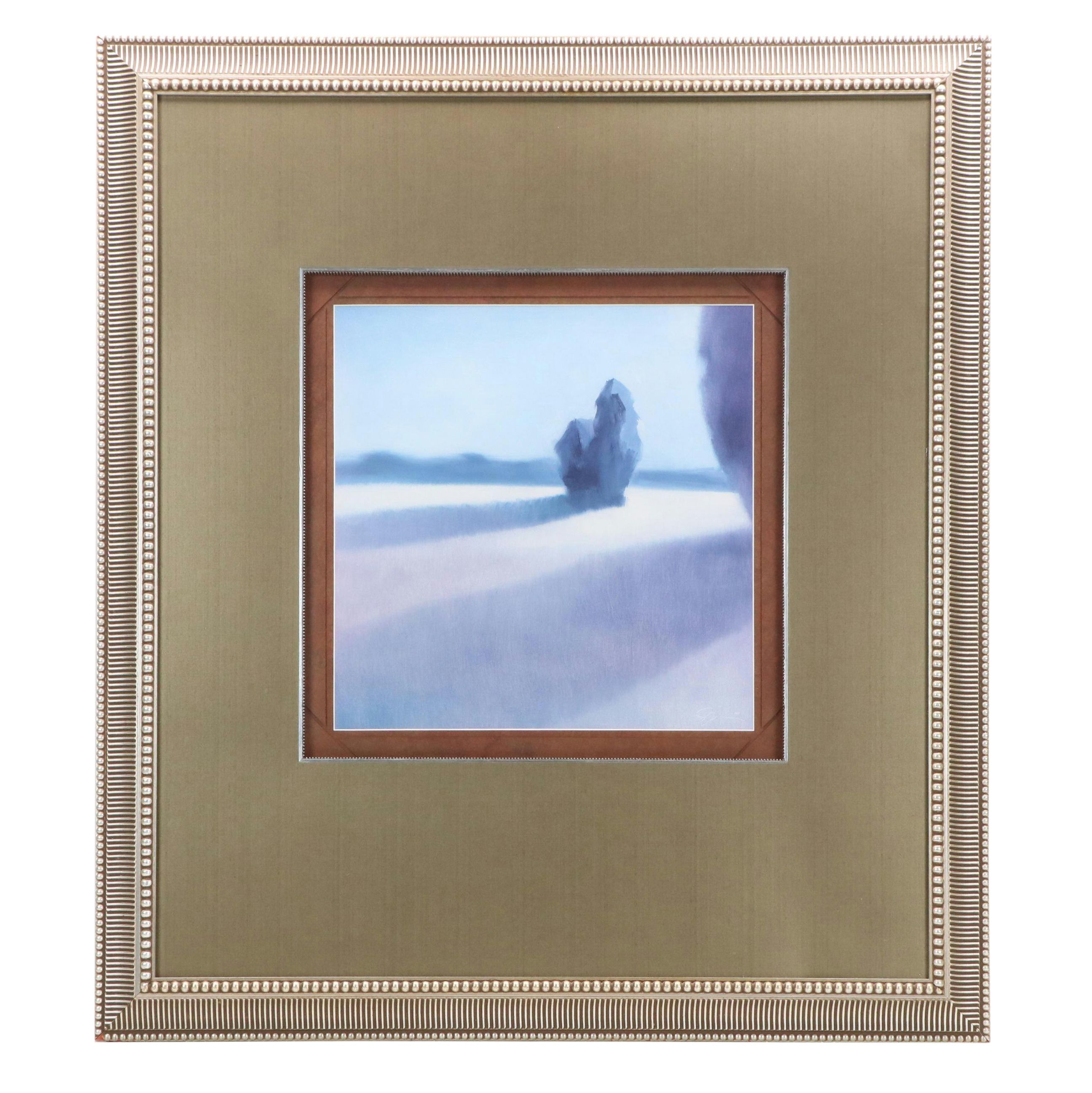 Offset Lithographs After Jeff Surret Blue Toned Stylized Landscapes, 2002