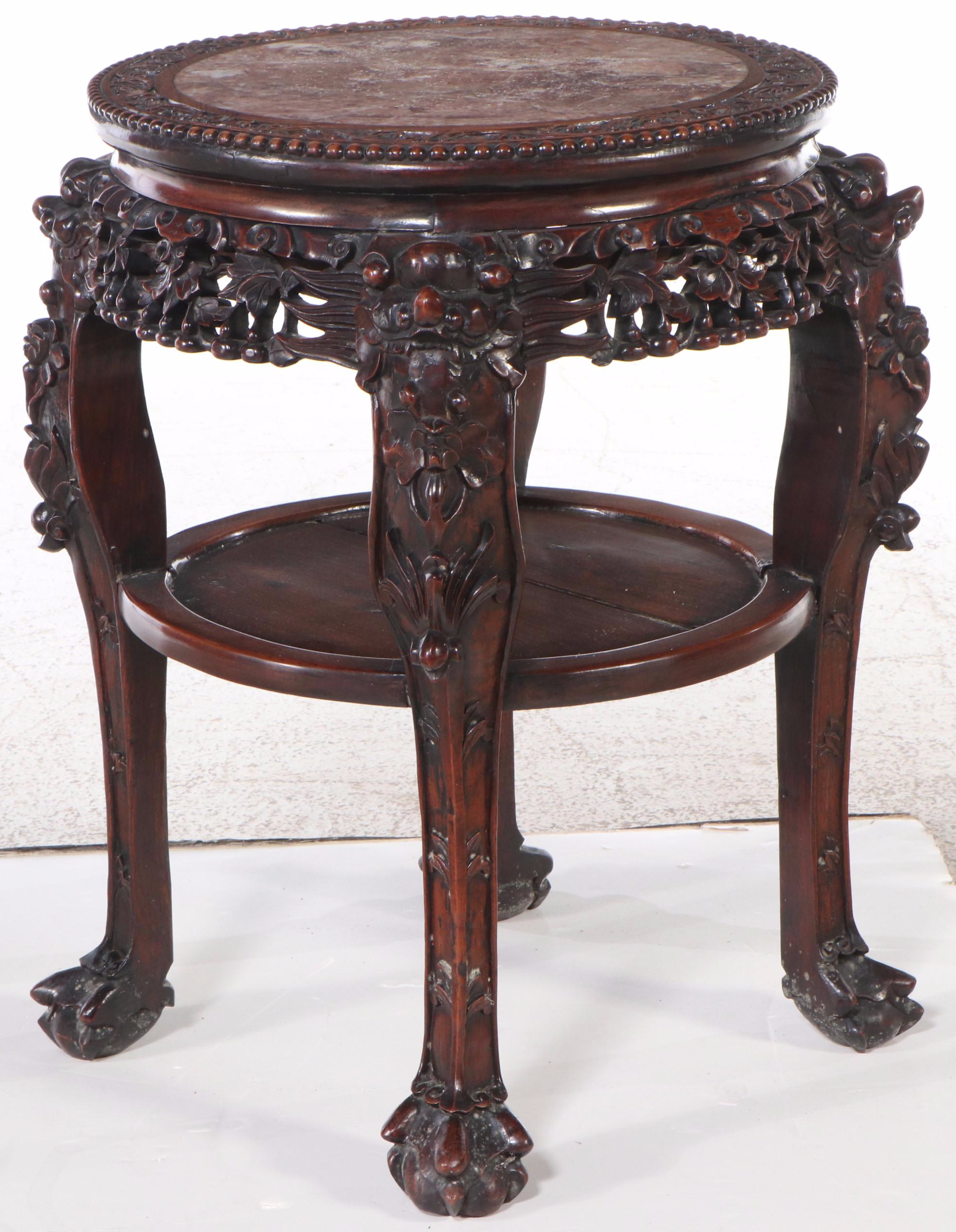 Chinese Marble and Rosewood Stand
