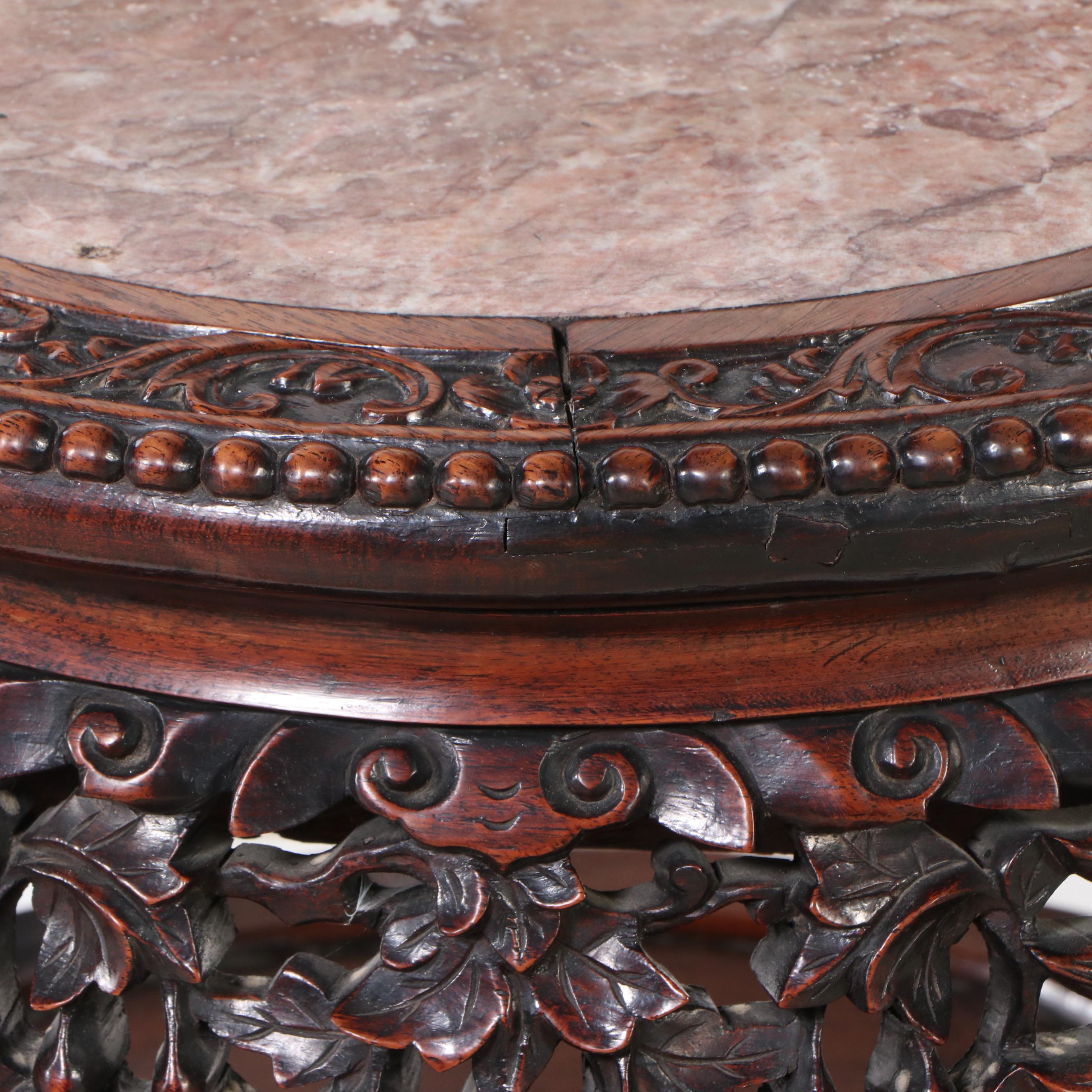 Chinese Marble and Rosewood Stand