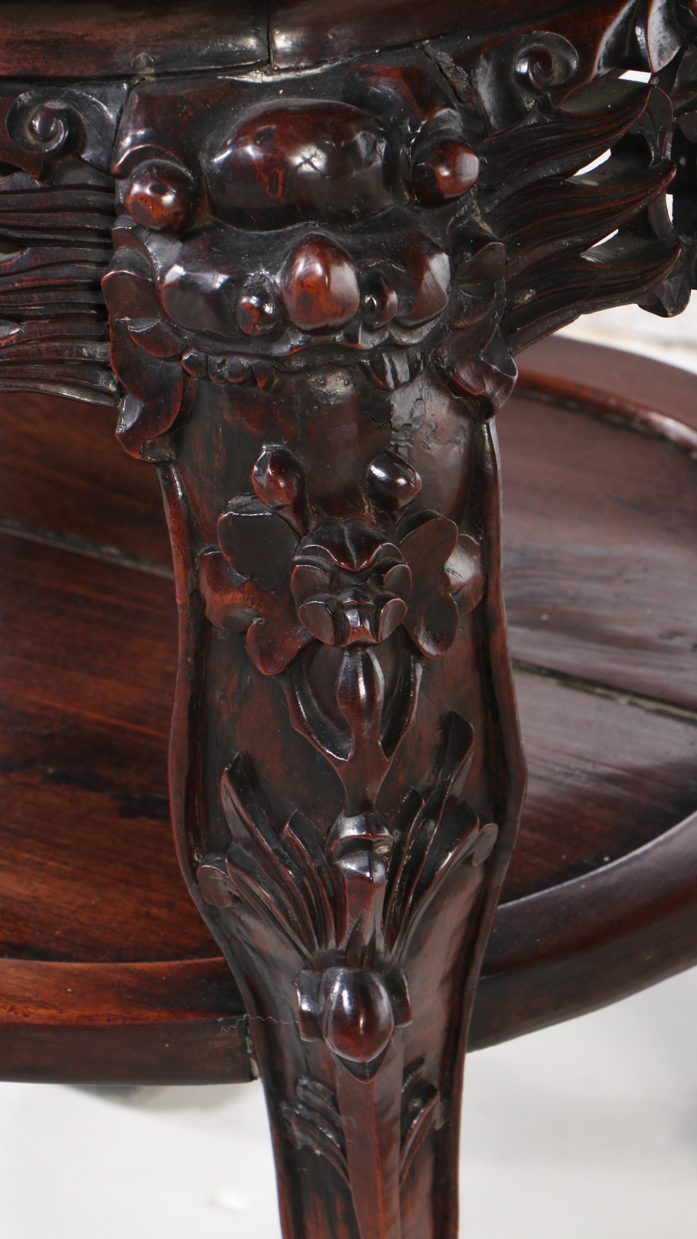 Chinese Marble and Rosewood Stand