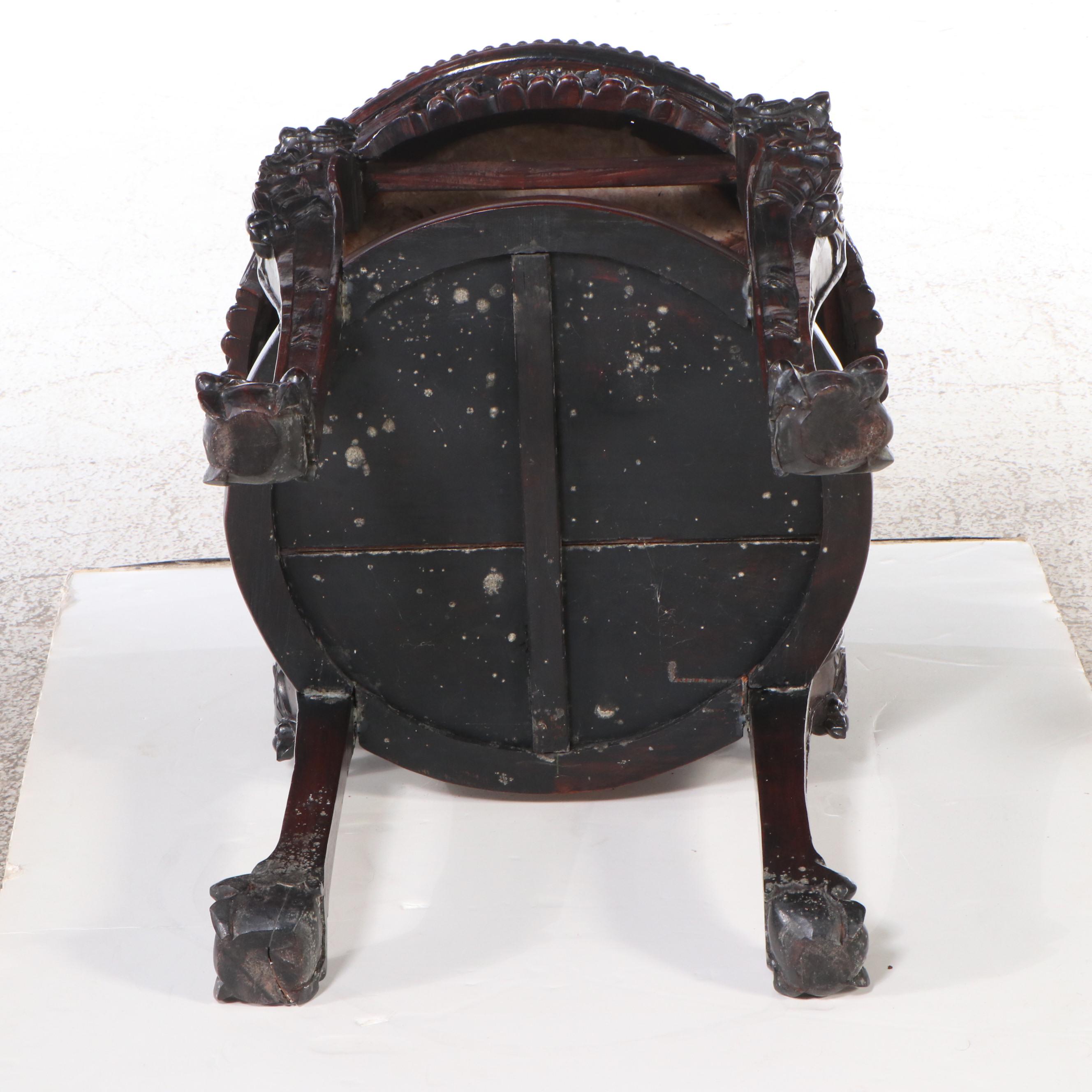 Chinese Marble and Rosewood Stand