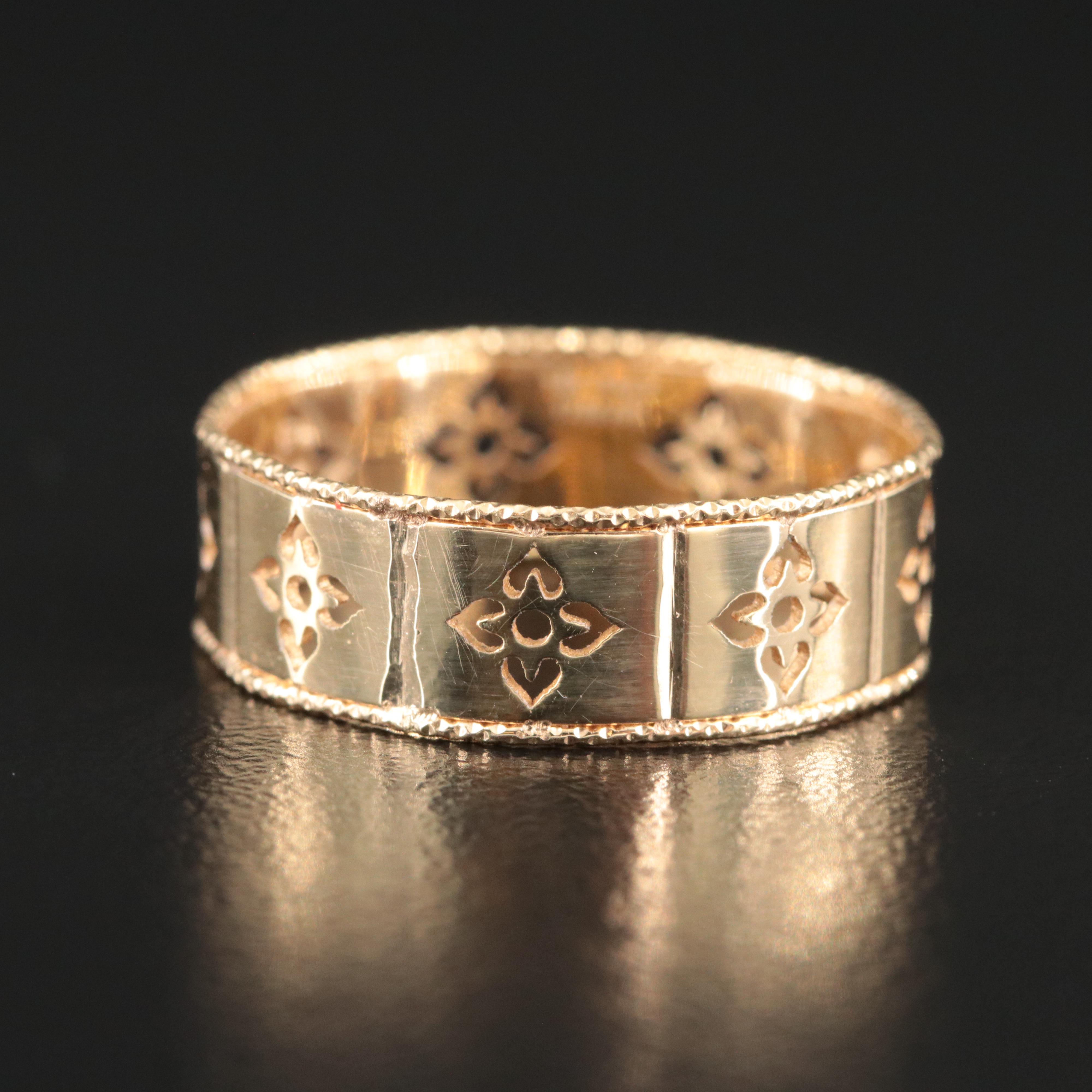 14K Open Work Design Band with Diamond Cut Edges