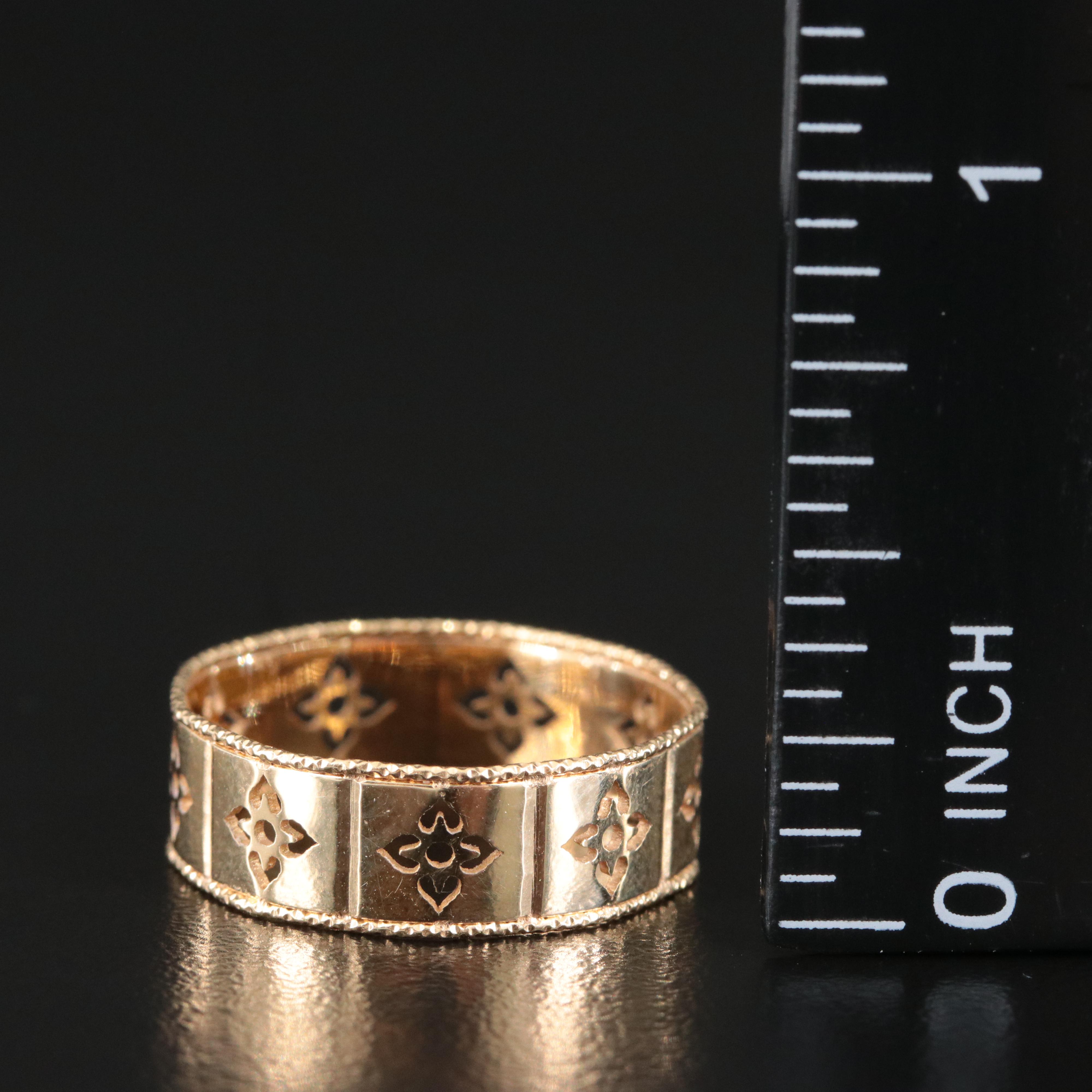 14K Open Work Design Band with Diamond Cut Edges