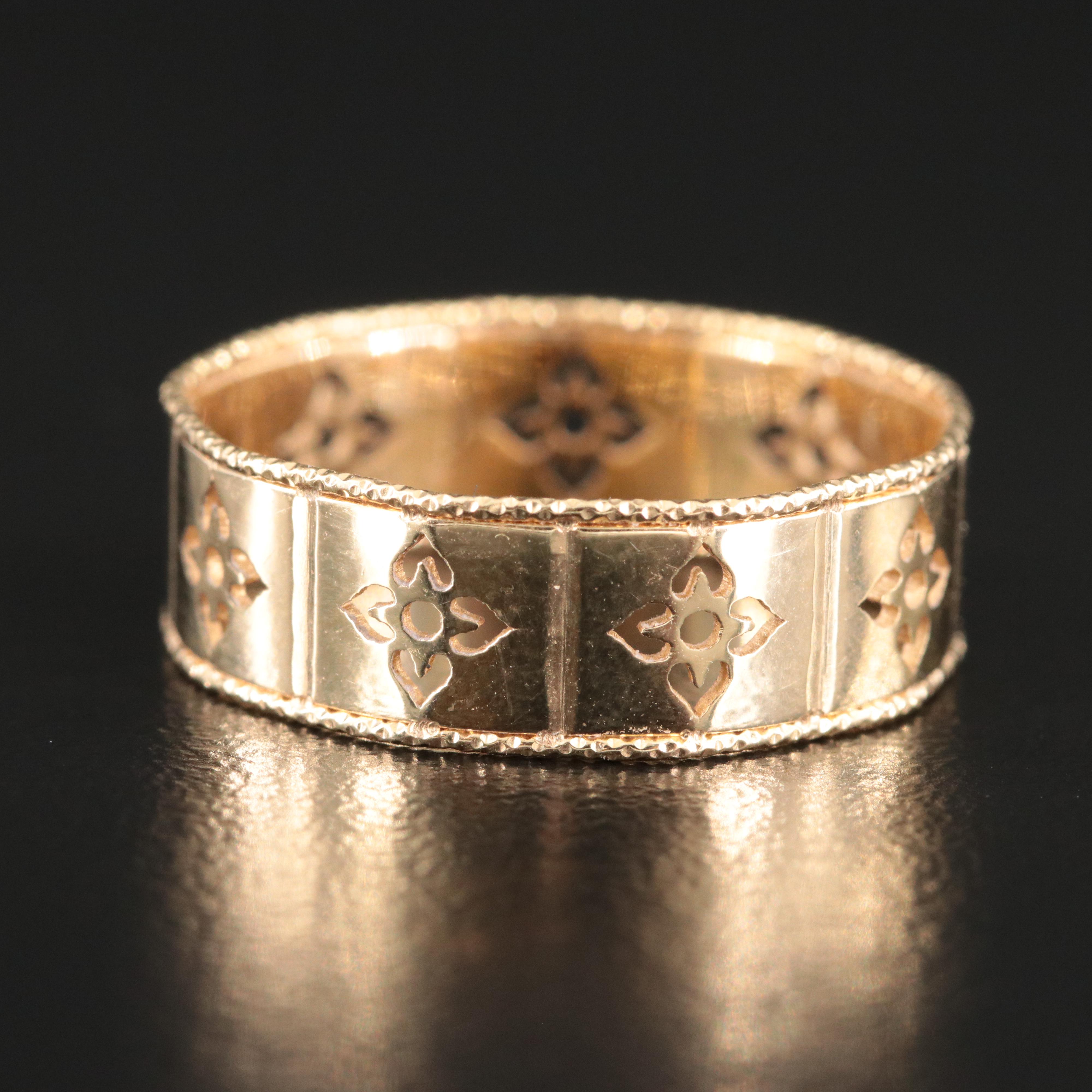 14K Open Work Design Band with Diamond Cut Edges