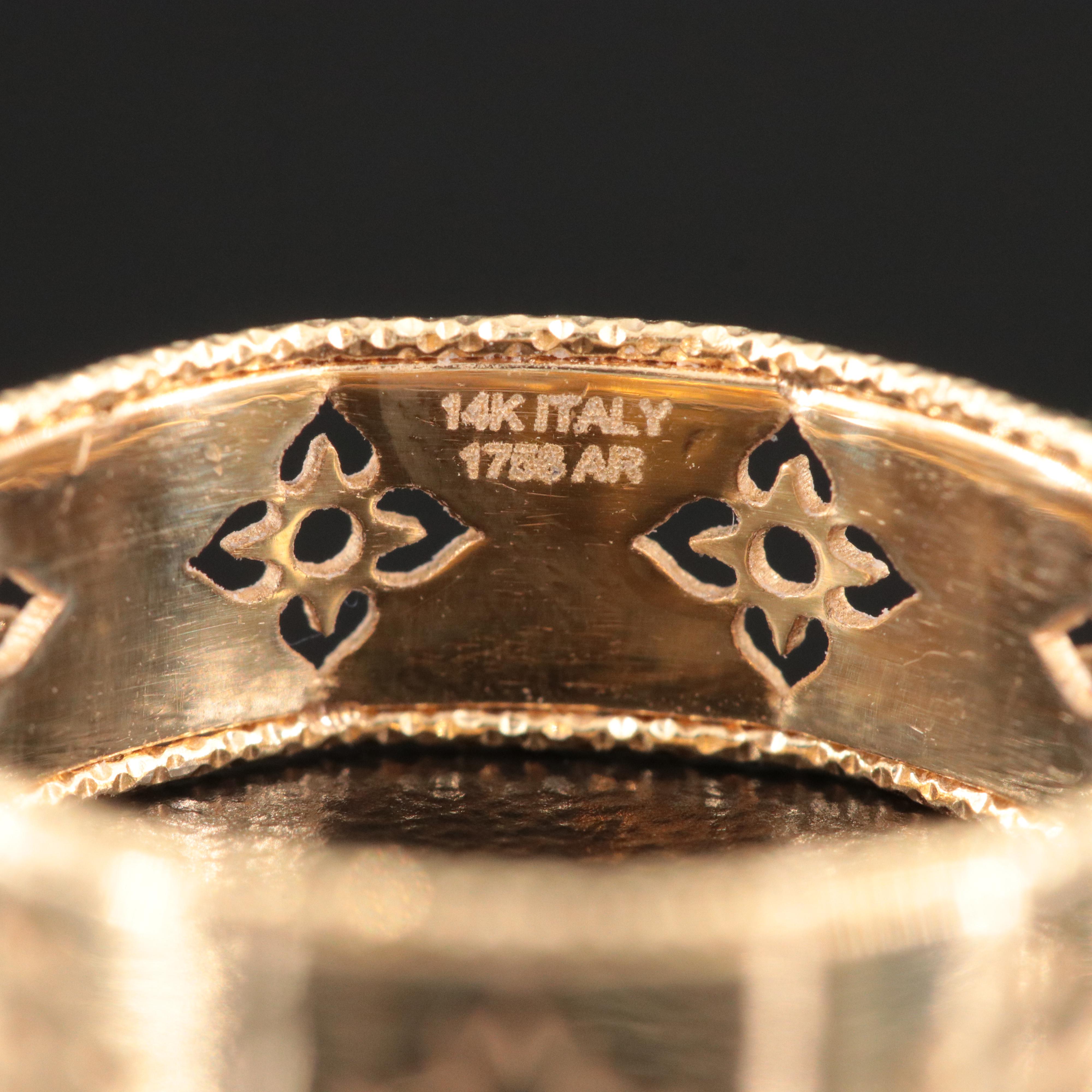 14K Open Work Design Band with Diamond Cut Edges