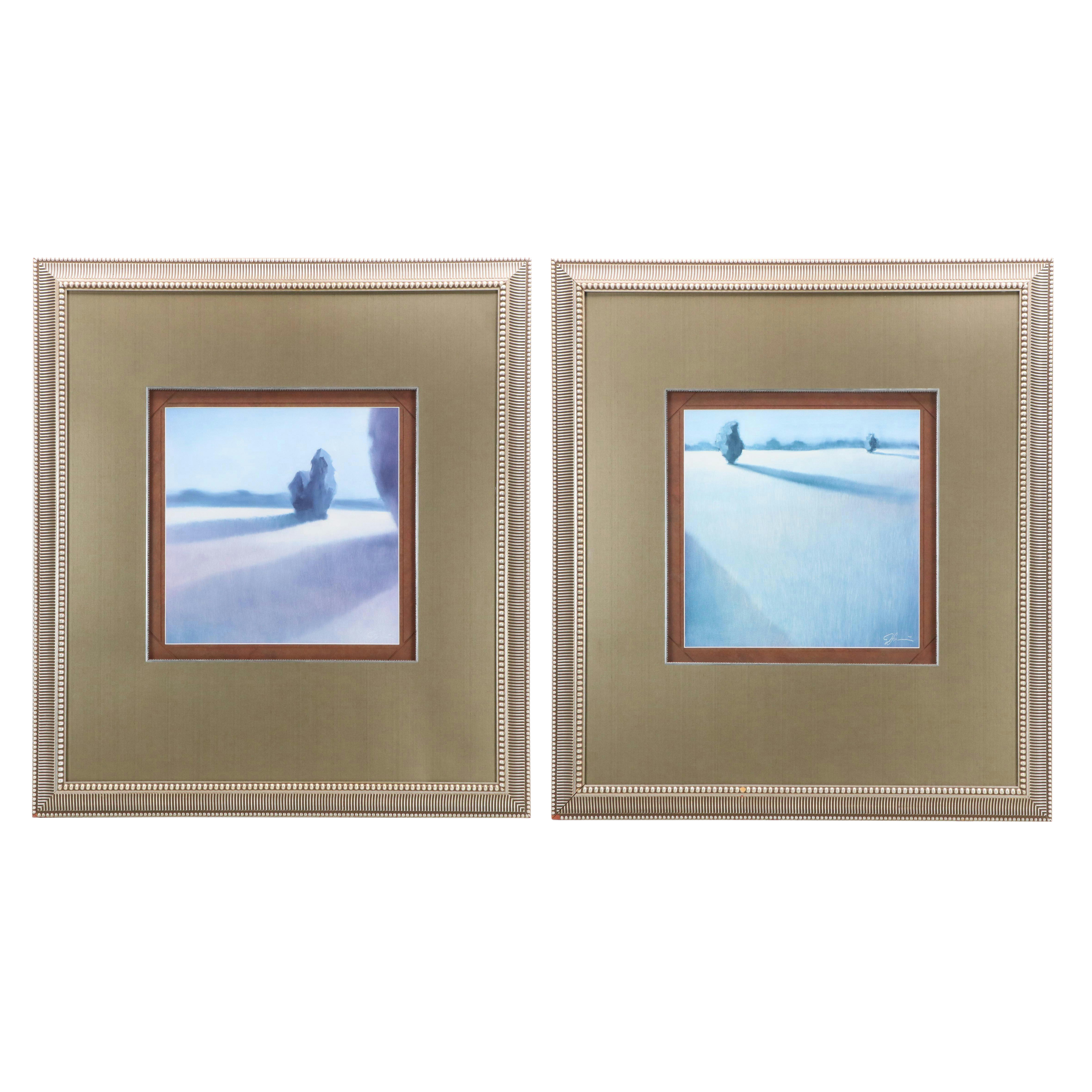 Offset Lithographs After Jeff Surret Blue Toned Stylized Landscapes, 2002