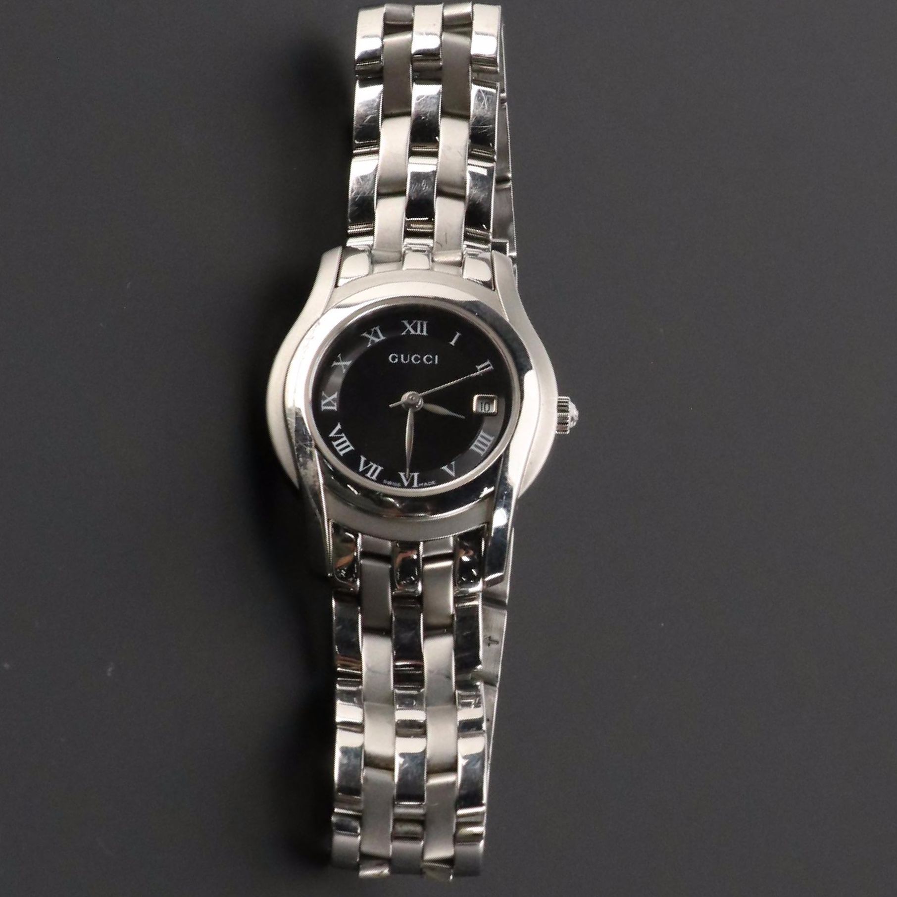 Gucci 5500L Black Dial Stainless Steel Quartz Wristwatch