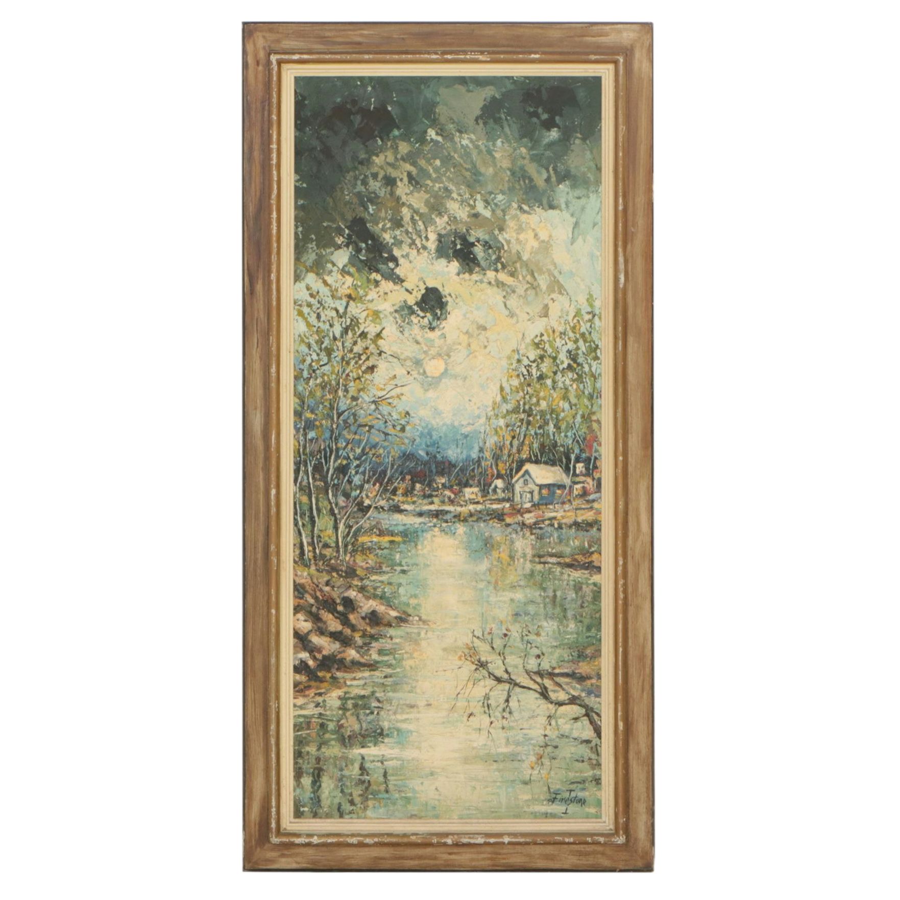 Isadore Louis Firestone Impasto Impressionist Oil Painting of Riverside House