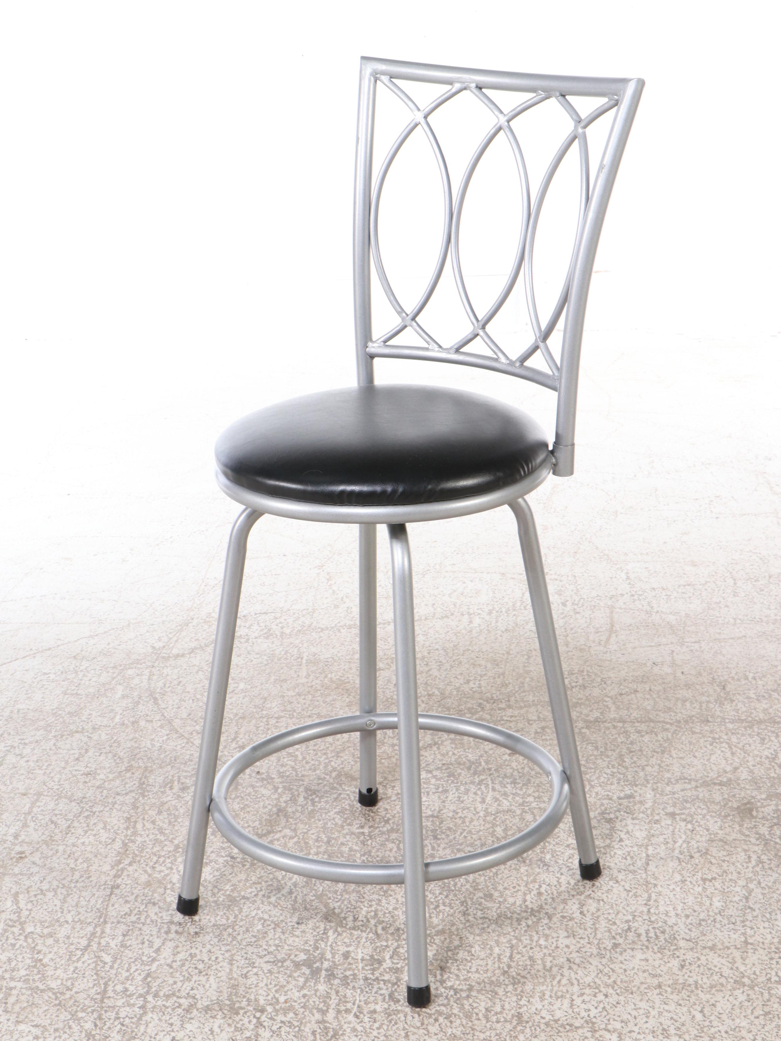 Pair of Contemporary Vinyl Upholstered Metal Barstools