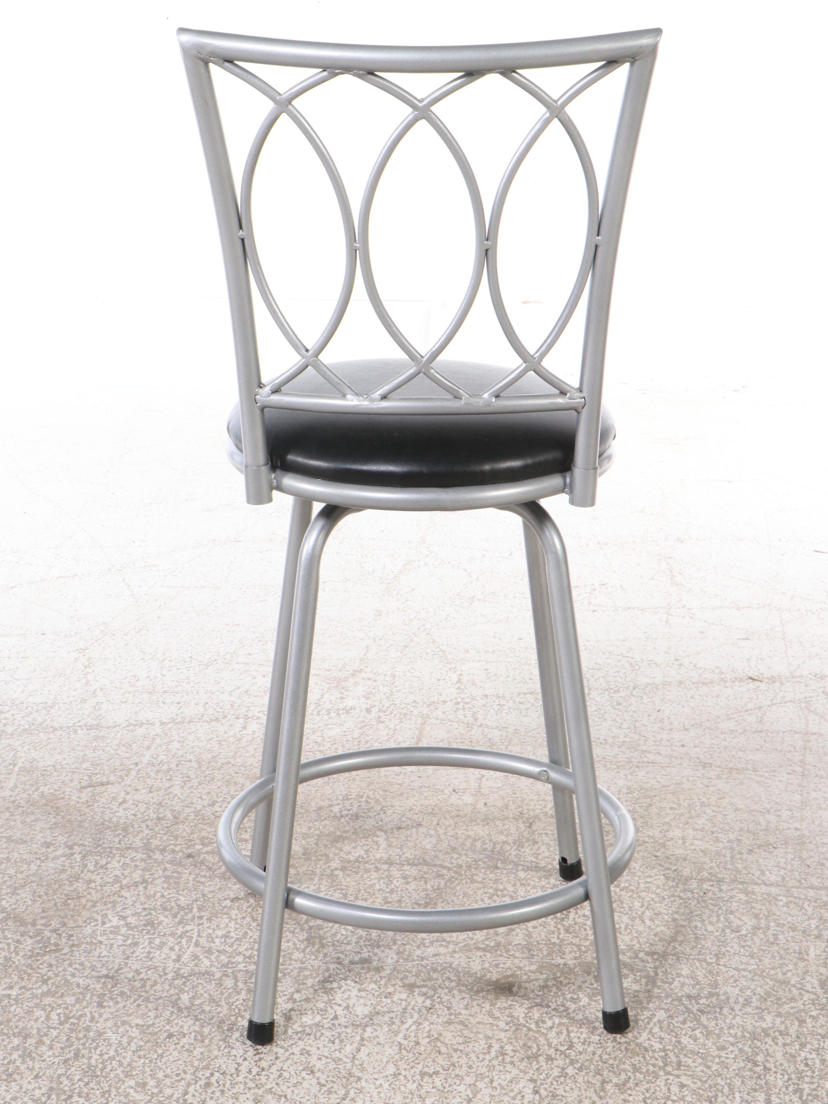 Pair of Contemporary Vinyl Upholstered Metal Barstools