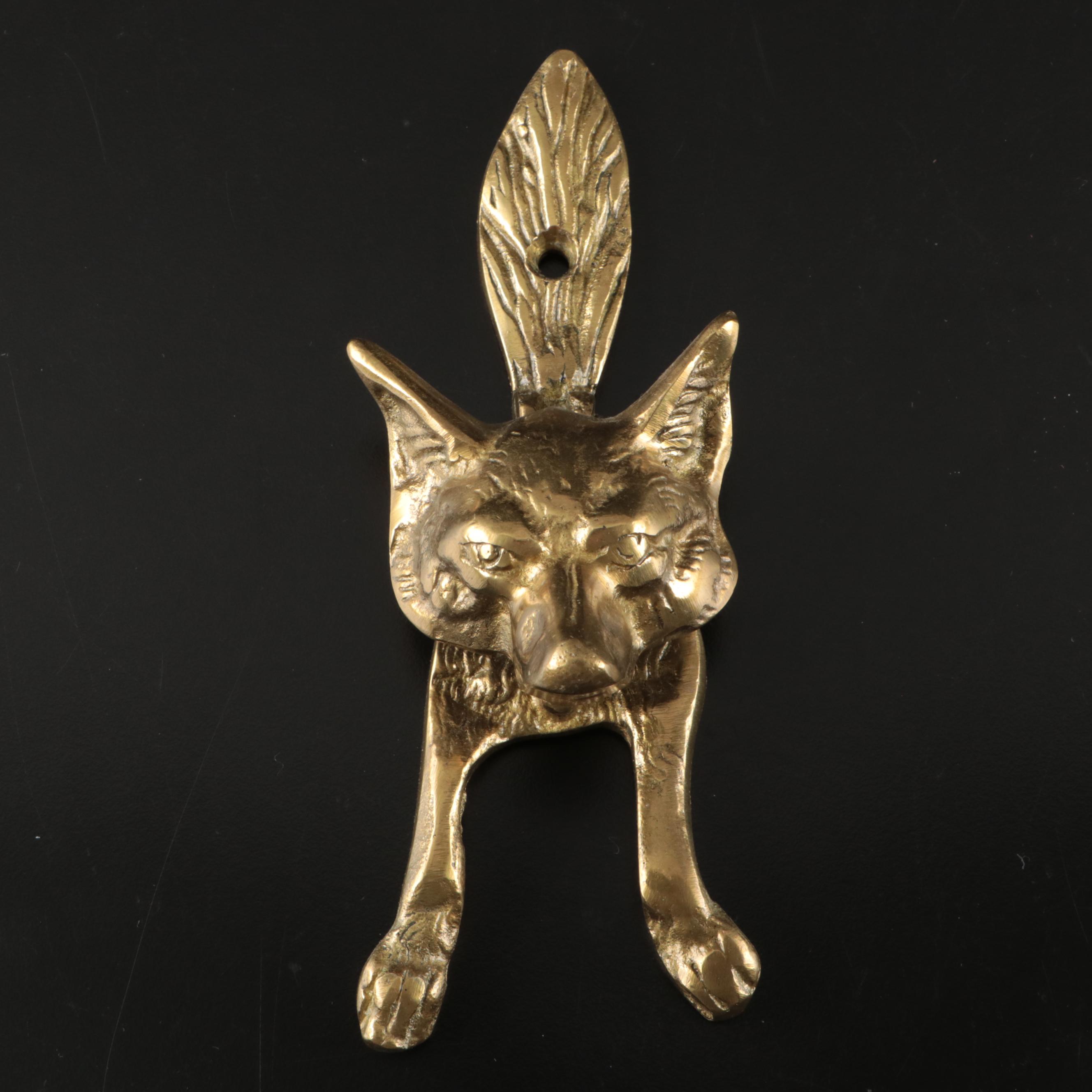 Coyote Figural Brass Door Knocker with Widdecombe Fair Brass Door Knocker