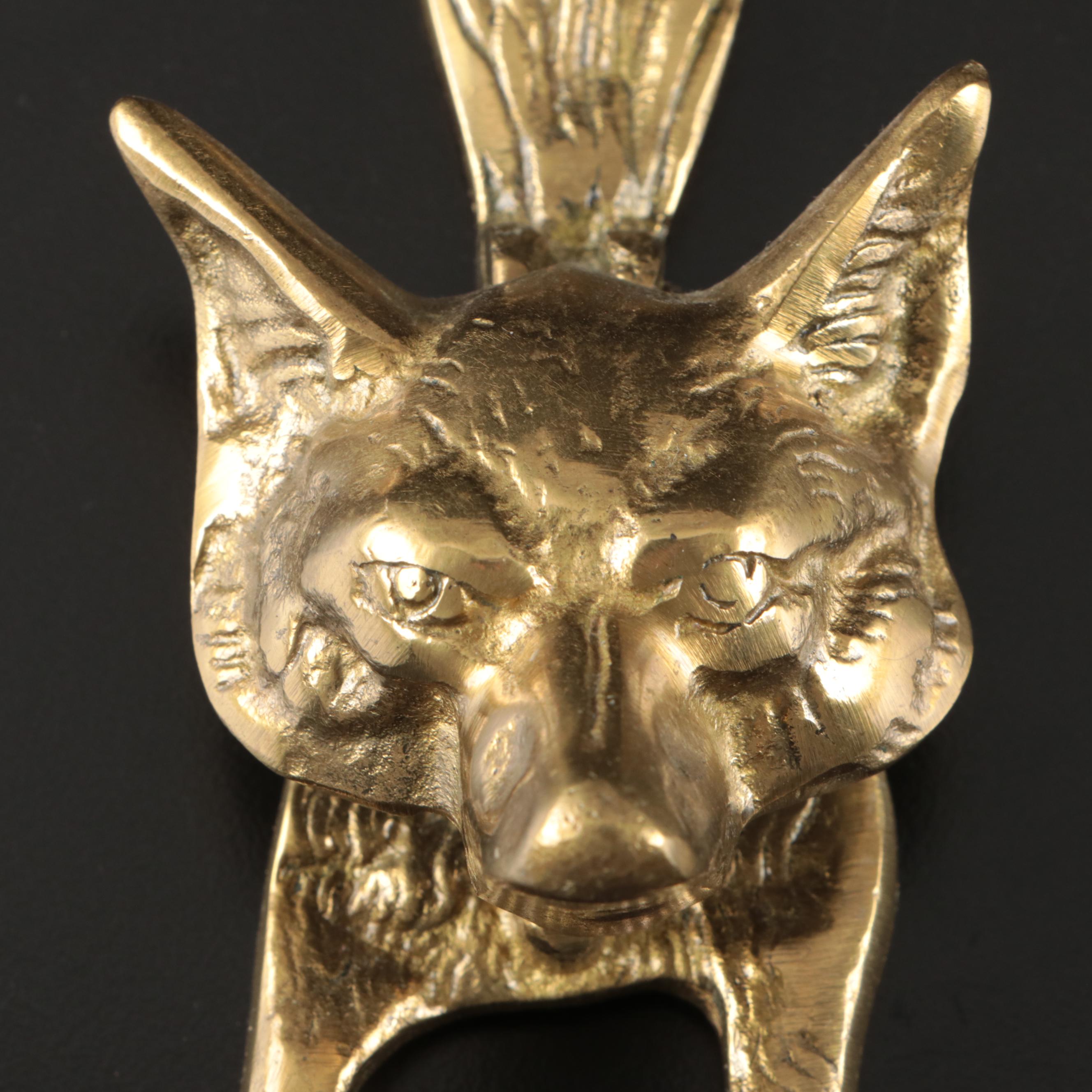 Coyote Figural Brass Door Knocker with Widdecombe Fair Brass Door Knocker