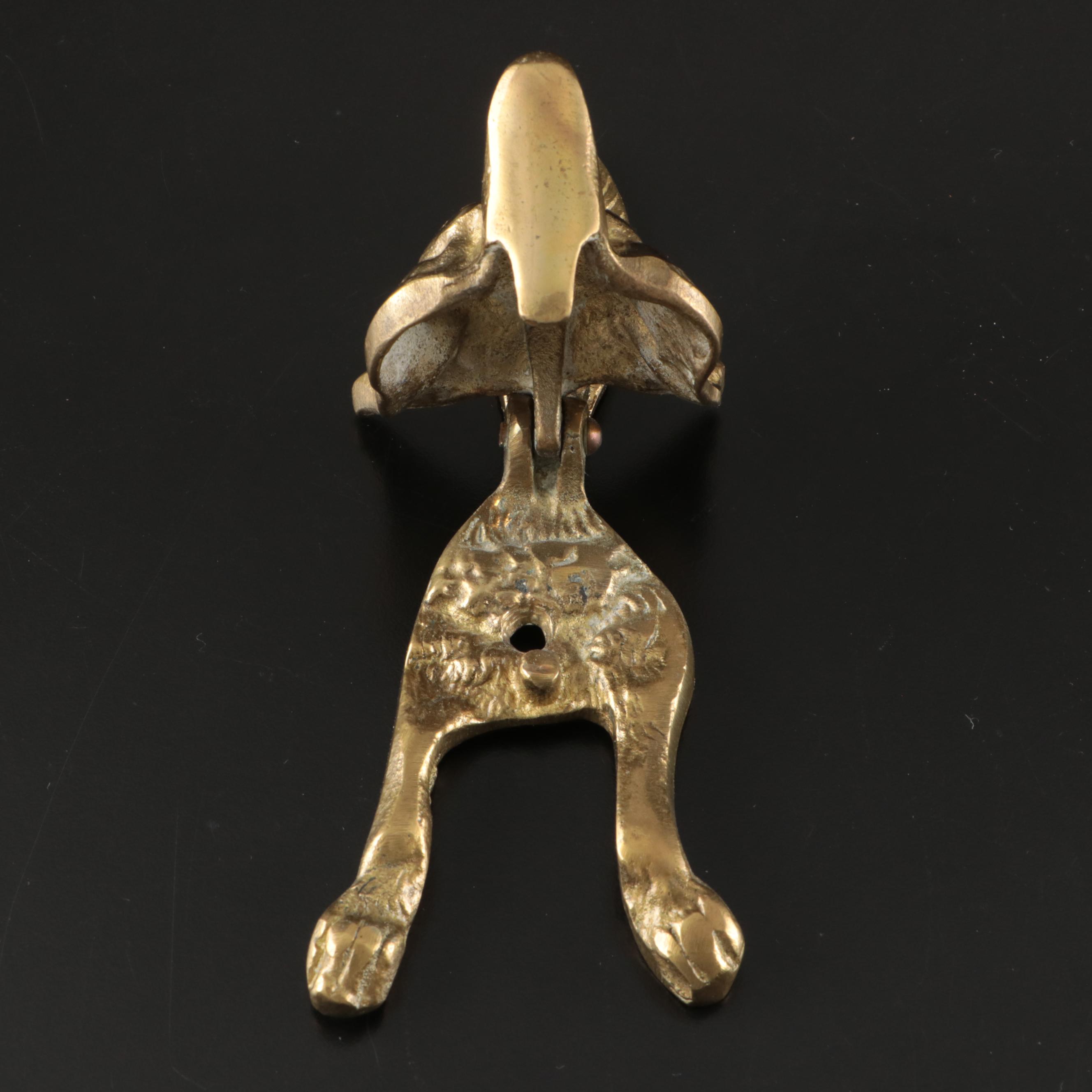 Coyote Figural Brass Door Knocker with Widdecombe Fair Brass Door Knocker