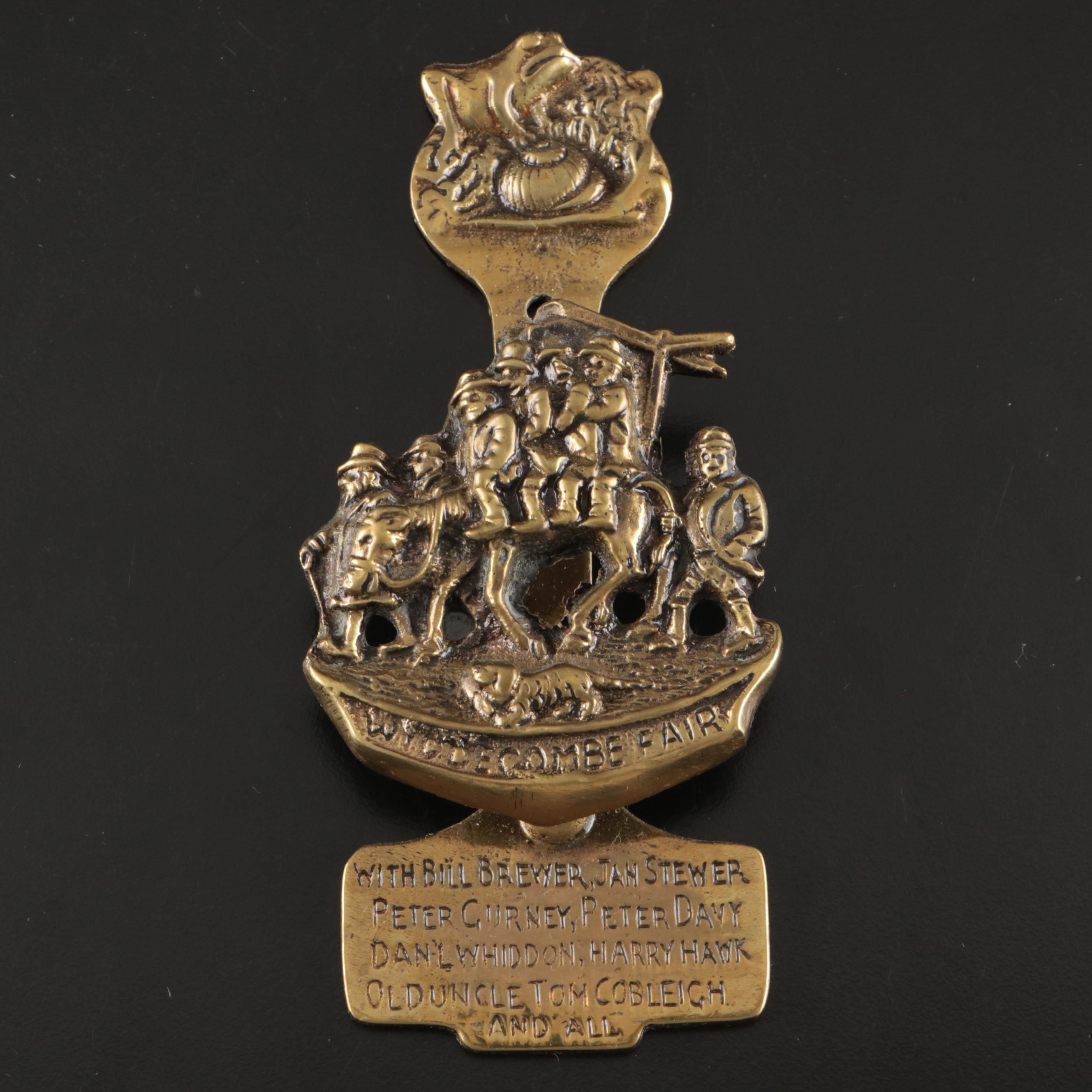 Coyote Figural Brass Door Knocker with Widdecombe Fair Brass Door Knocker