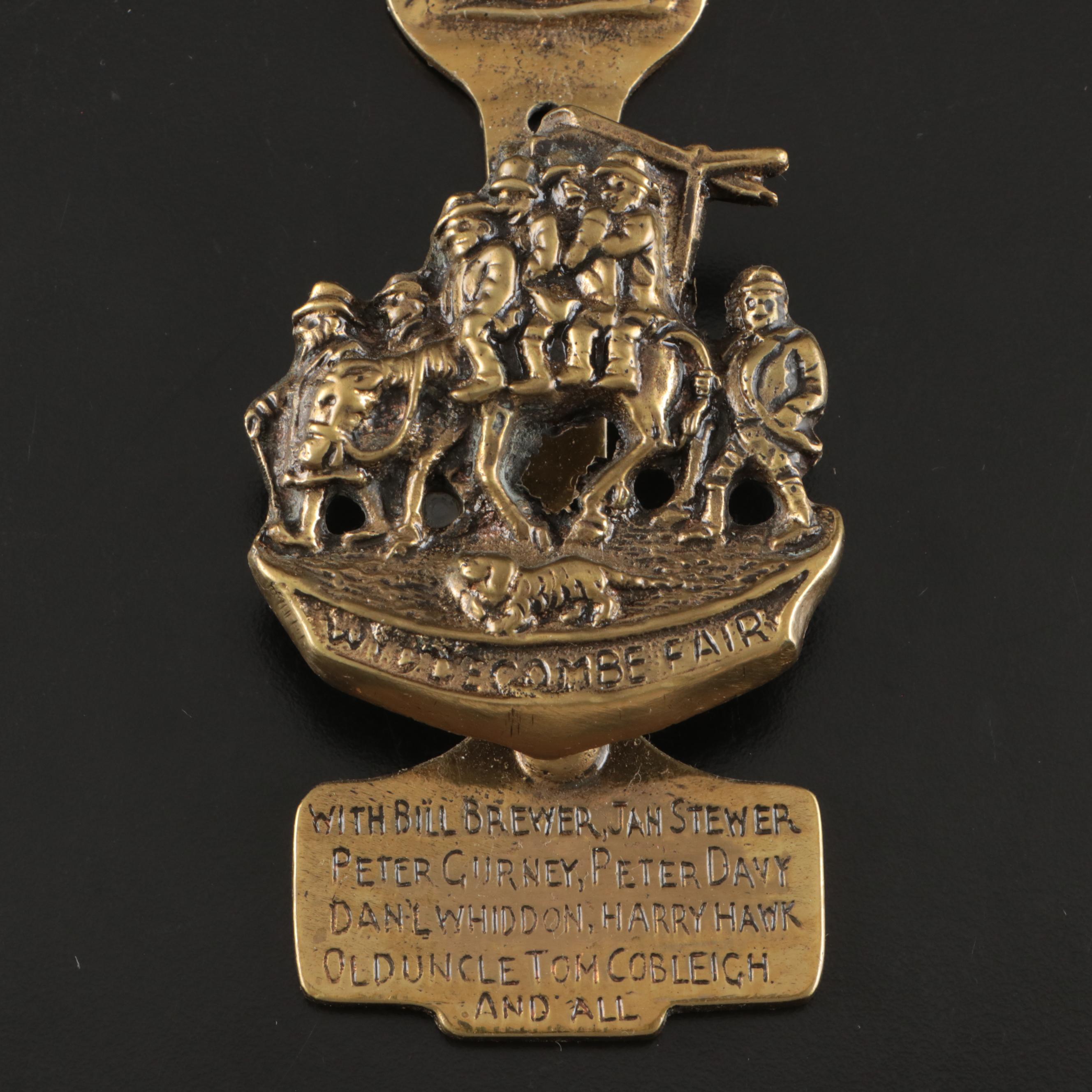 Coyote Figural Brass Door Knocker with Widdecombe Fair Brass Door Knocker