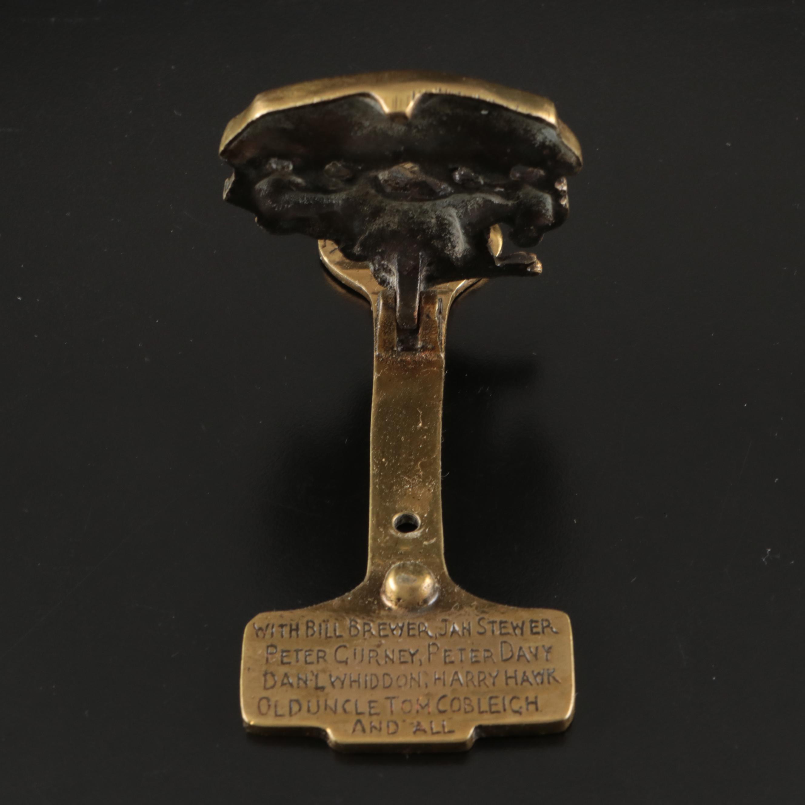 Coyote Figural Brass Door Knocker with Widdecombe Fair Brass Door Knocker