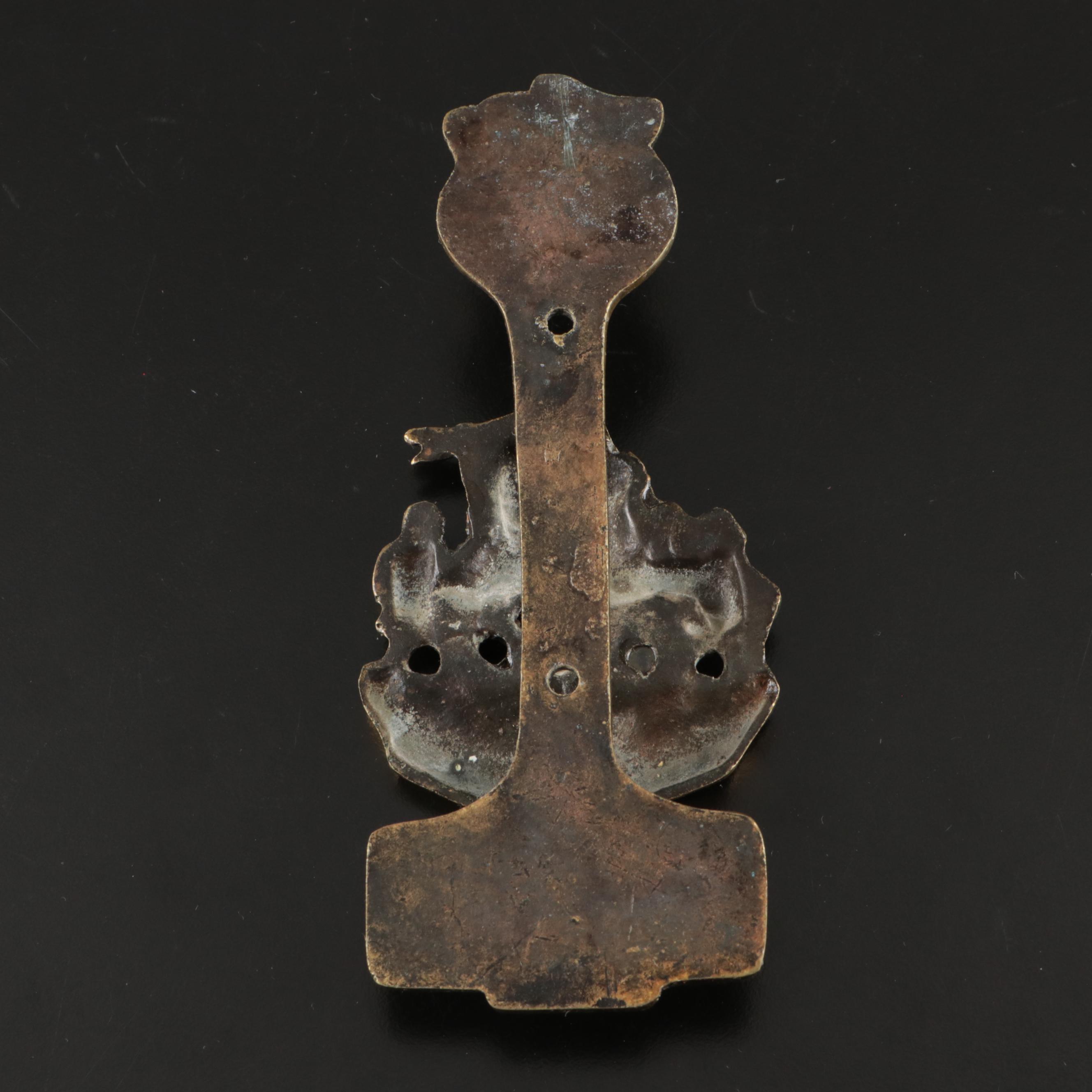 Coyote Figural Brass Door Knocker with Widdecombe Fair Brass Door Knocker