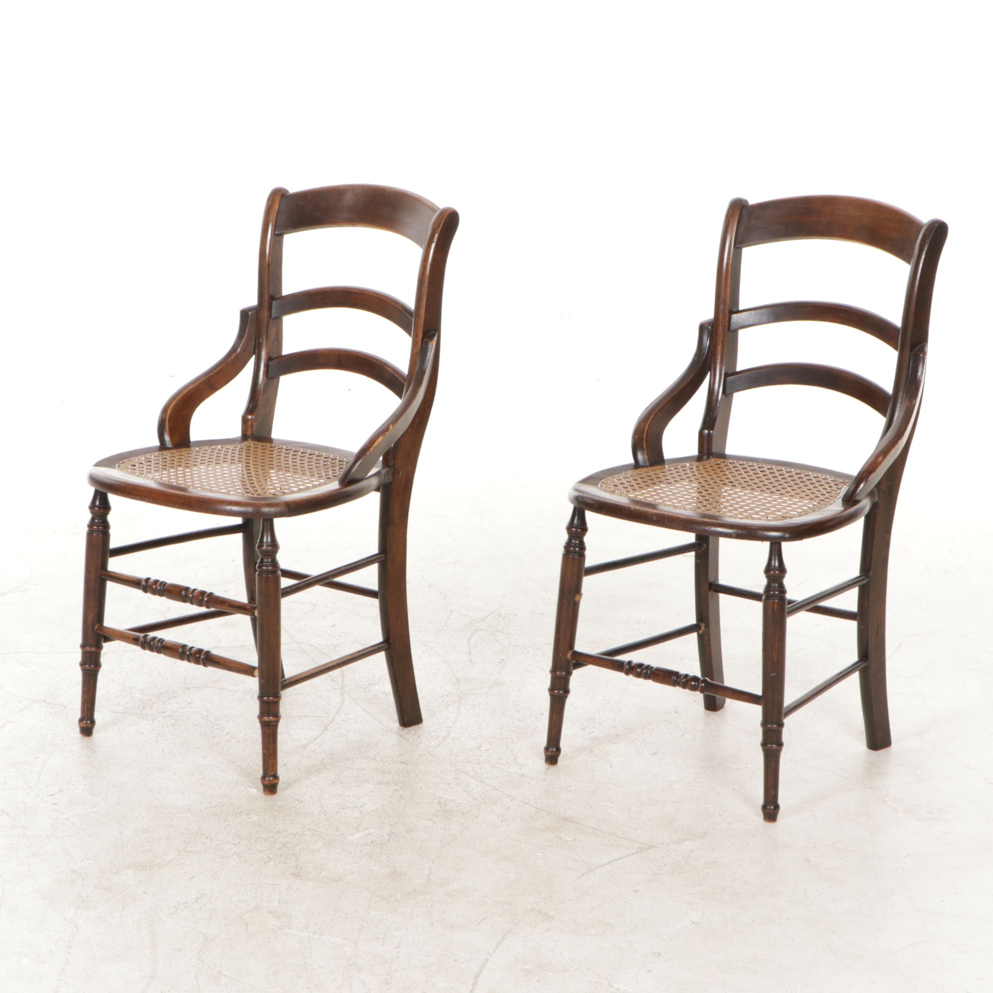 Pair of  Victorian Ladder Back Side Chairs with Caned Seats