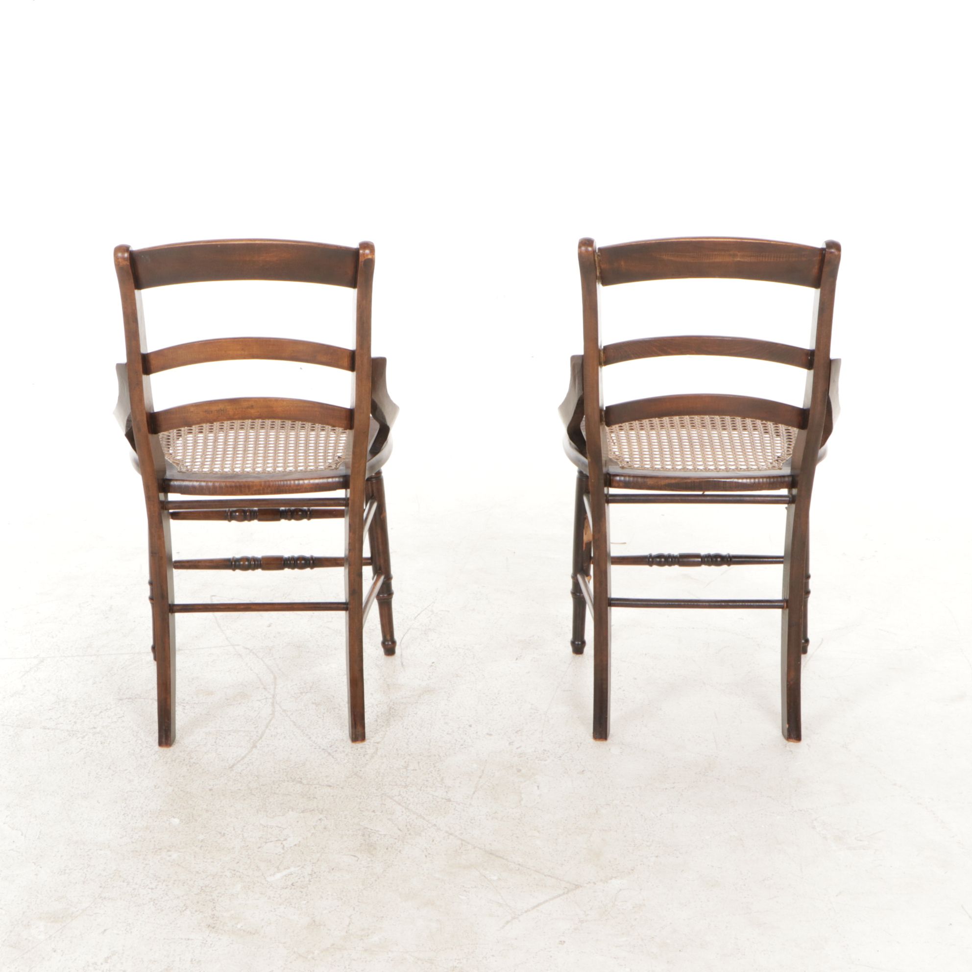 Pair of  Victorian Ladder Back Side Chairs with Caned Seats