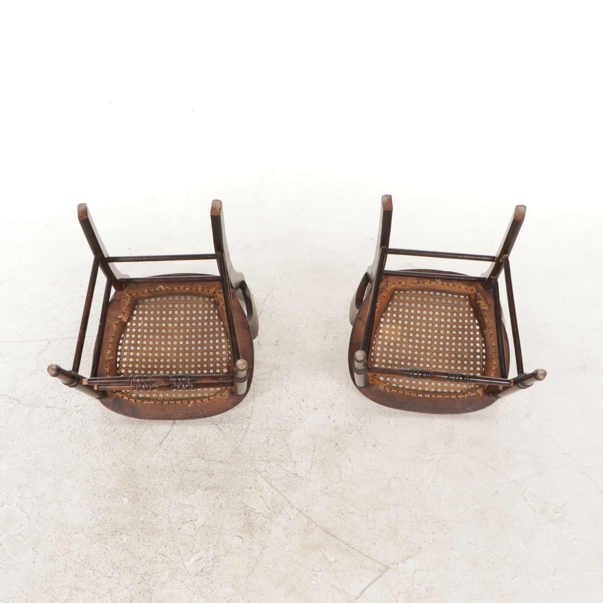 Pair of  Victorian Ladder Back Side Chairs with Caned Seats