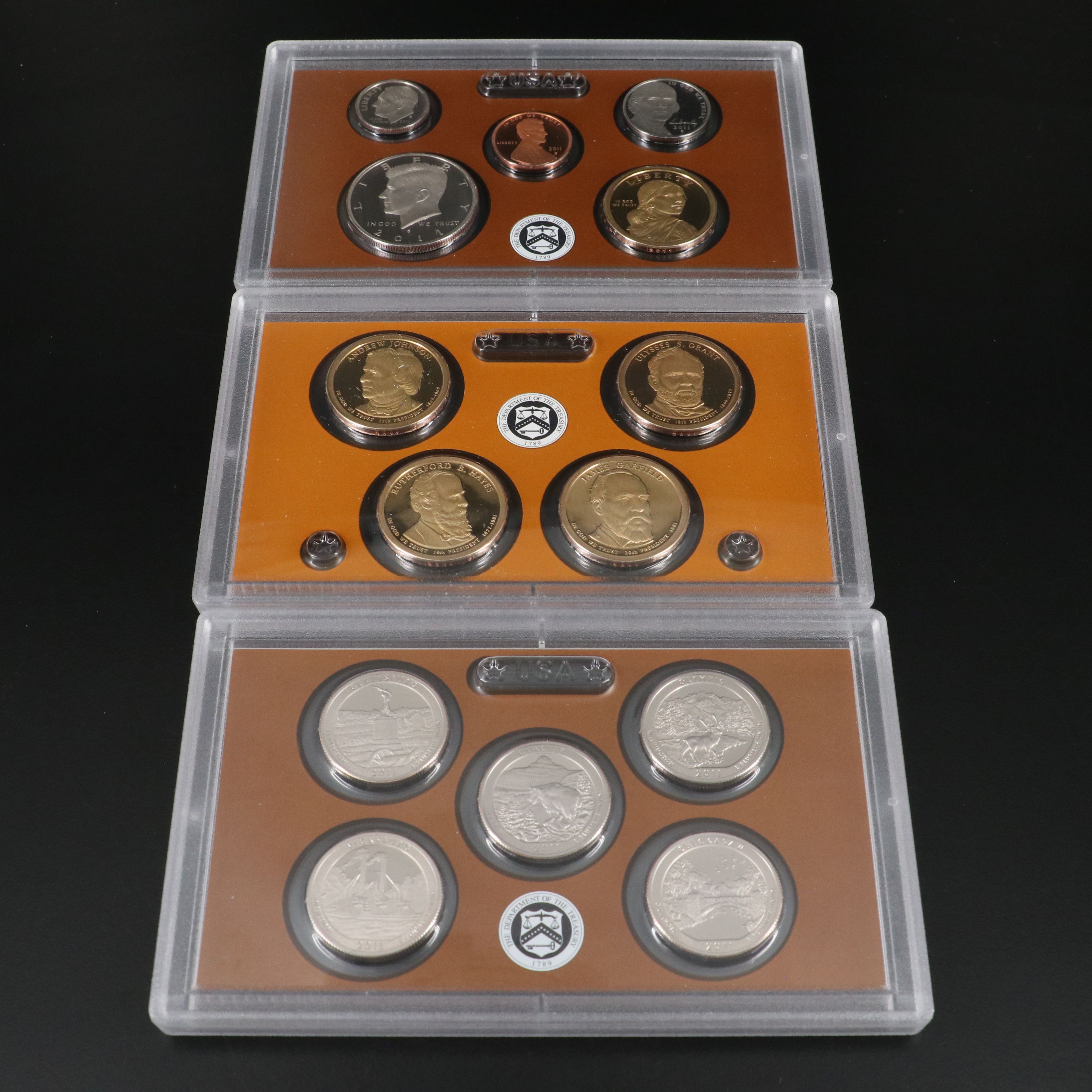 Three Modern U.S. Mint Proof Sets, 2011, 2013, and 2014