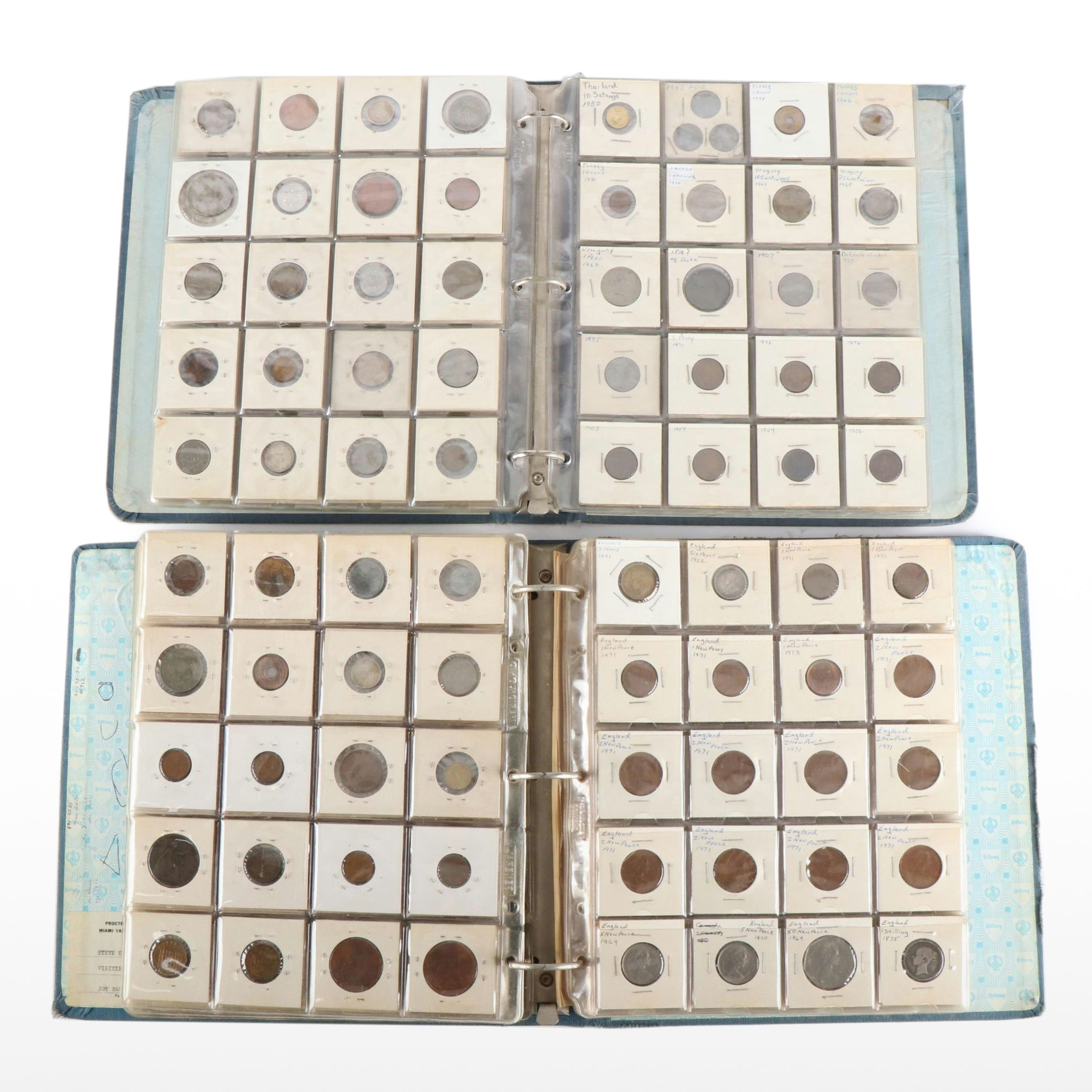 Two Albums with More Than 325 Foreign Coins with Some Silver