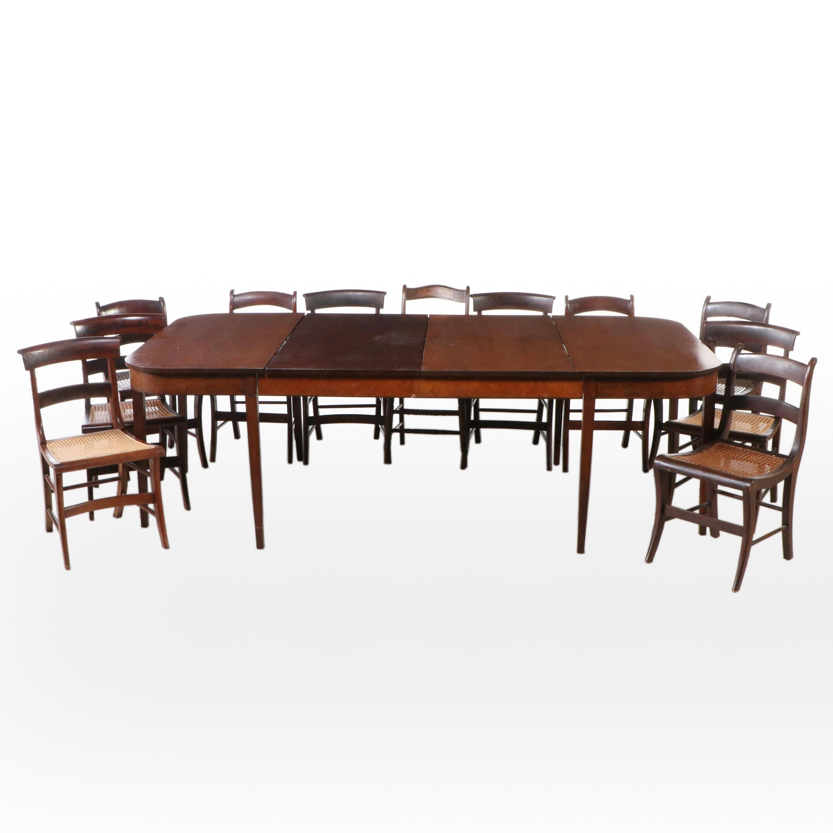 Federal Style Dining Table with Eleven Caned Seat Side Chairs