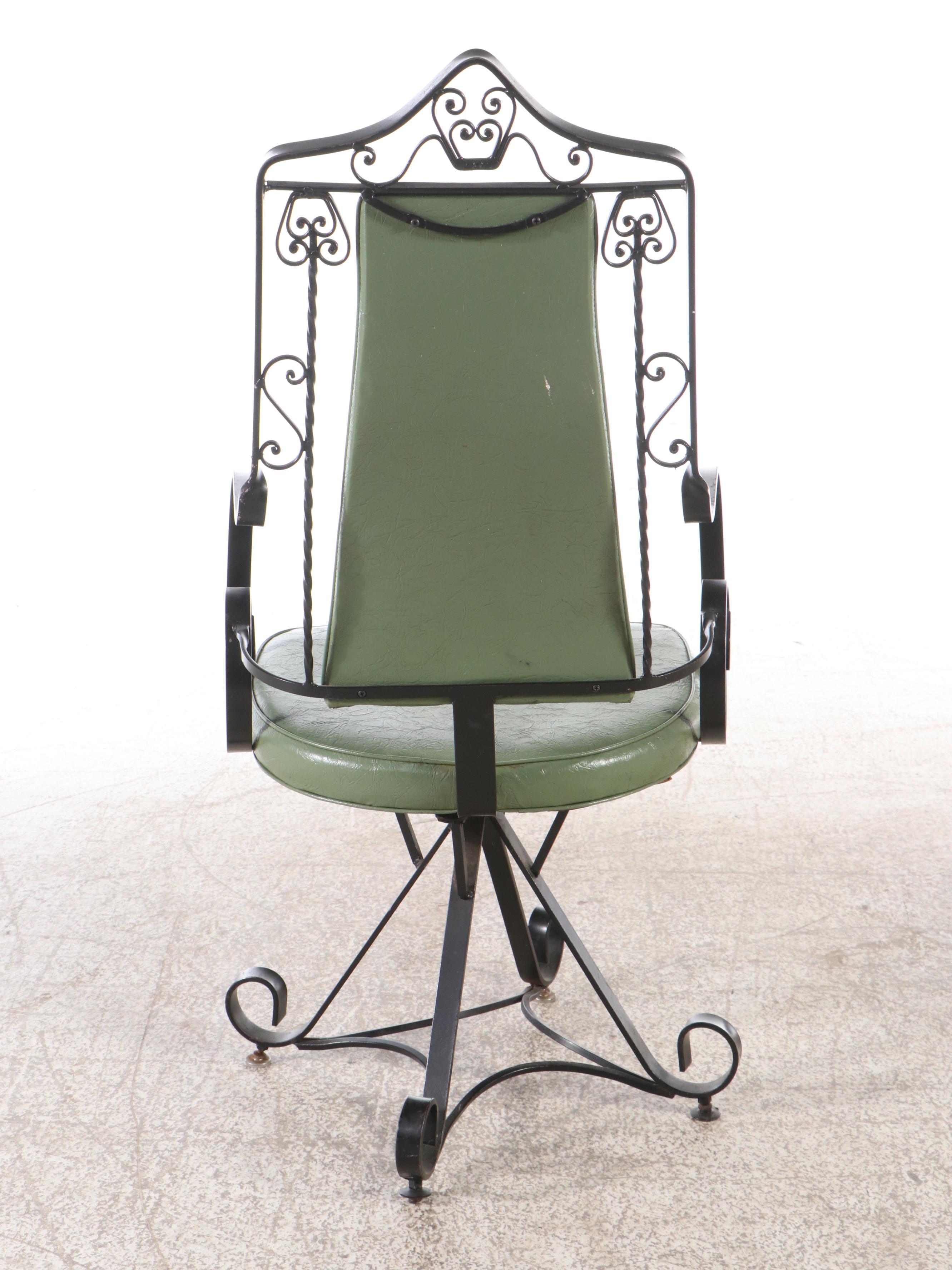 Set of Four Contempo Frames Co. Vinyl and Wrought Iron Swivel Armchairs, 1970s