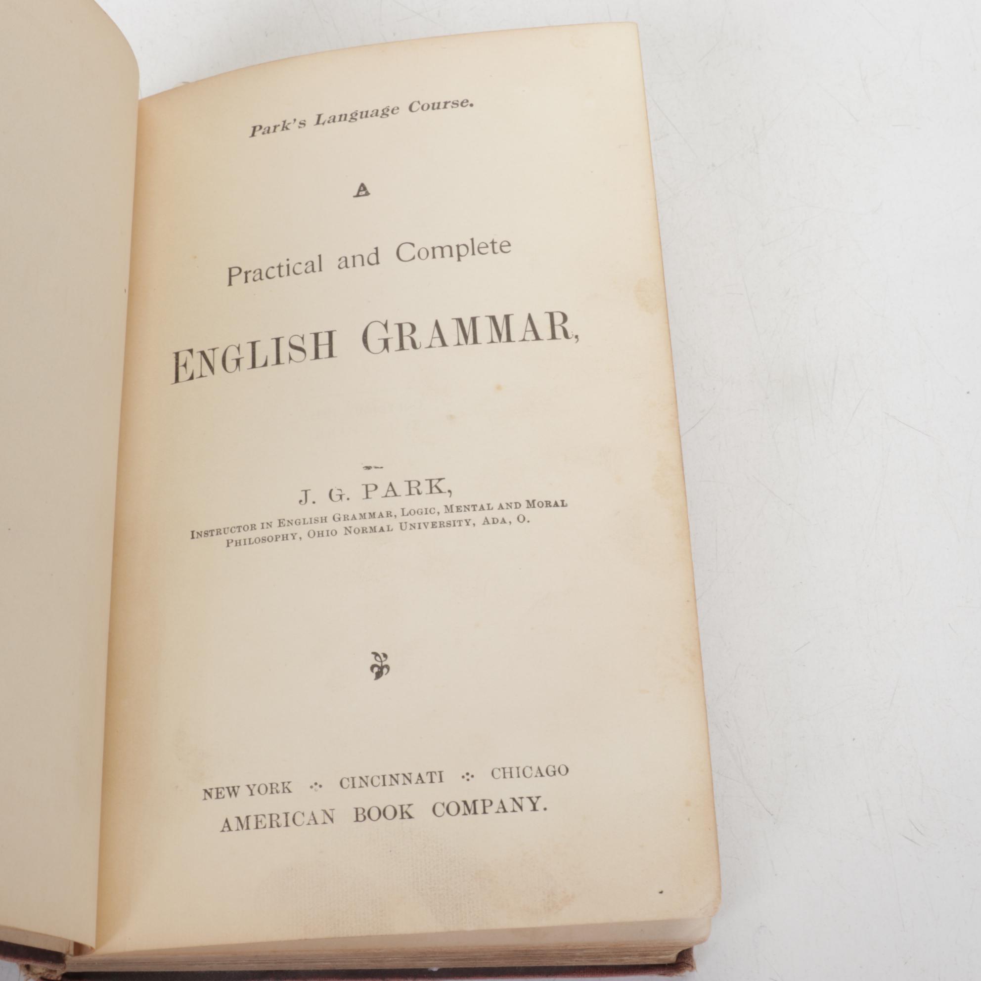 School Book Collection Featuring "Park's English Grammar" by J.G. Park