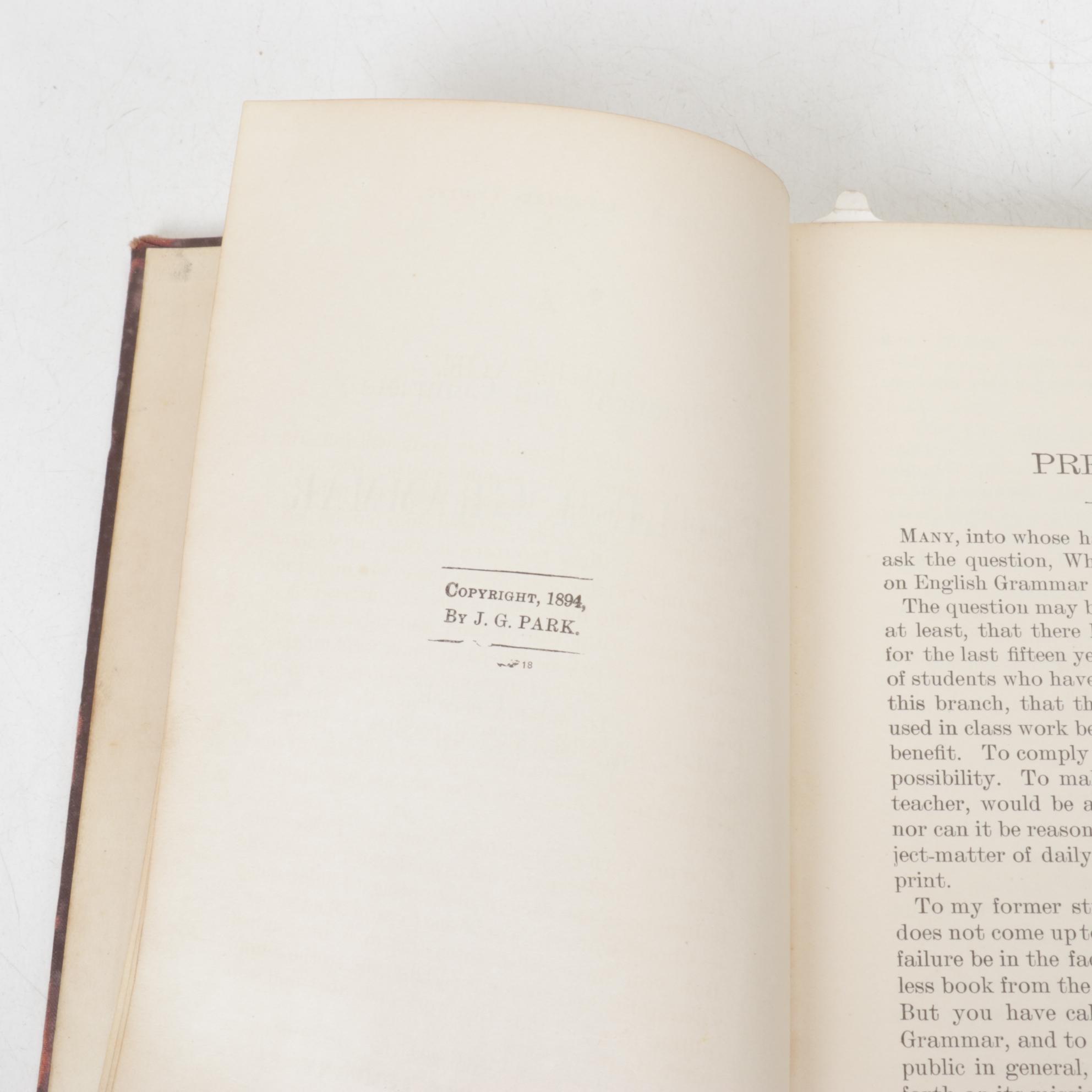School Book Collection Featuring "Park's English Grammar" by J.G. Park