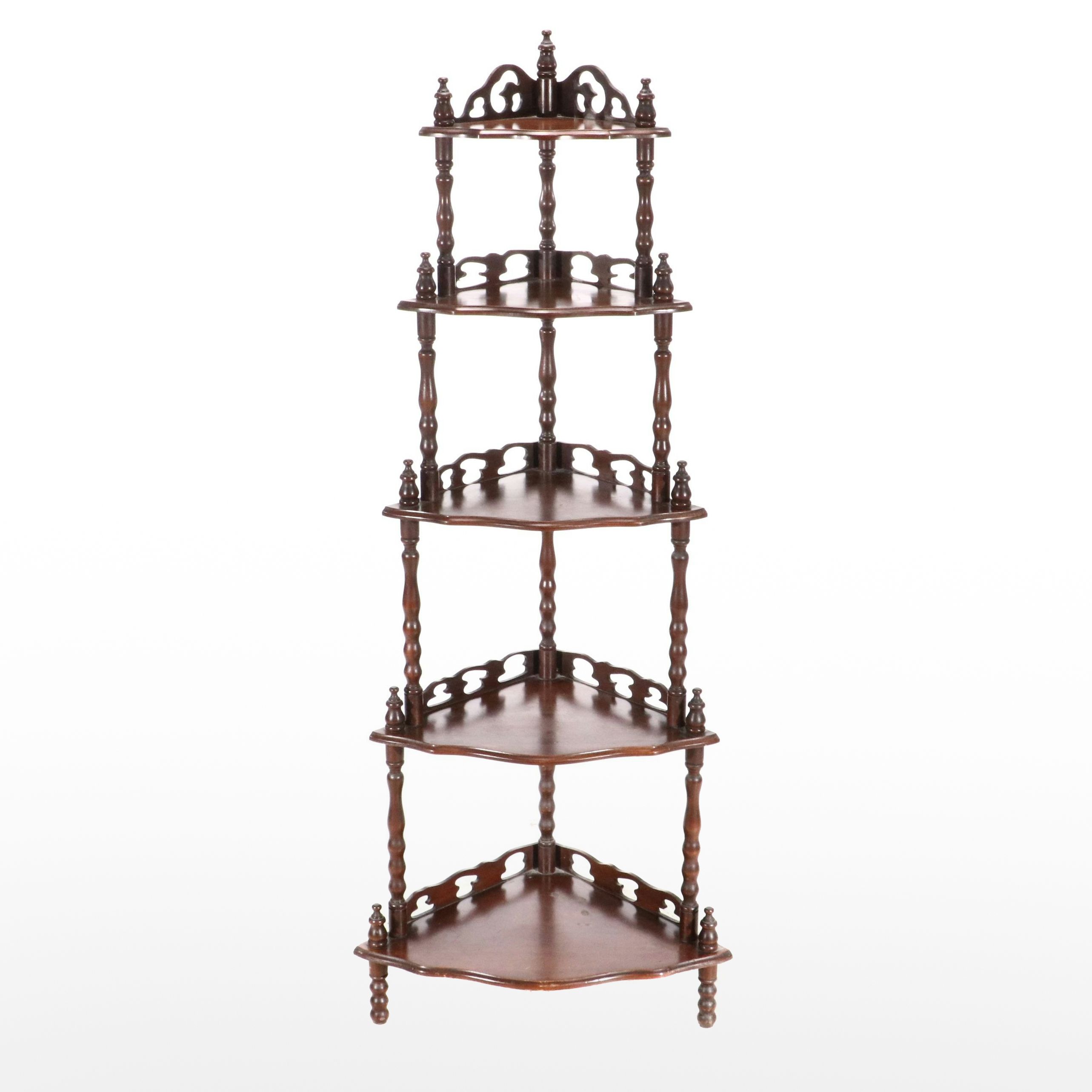 Victorian Style Walnut Corner Étagère, Mid-20th Century