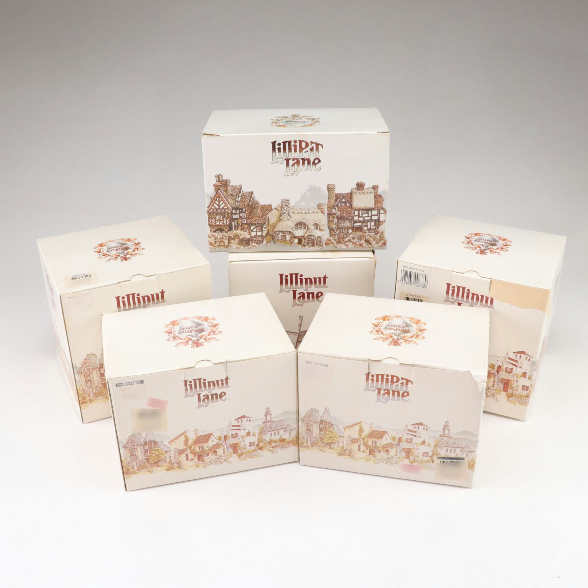 Six Lilliput Lane Buildings with "Roadside Coolers" and "Snowdon Lodge"