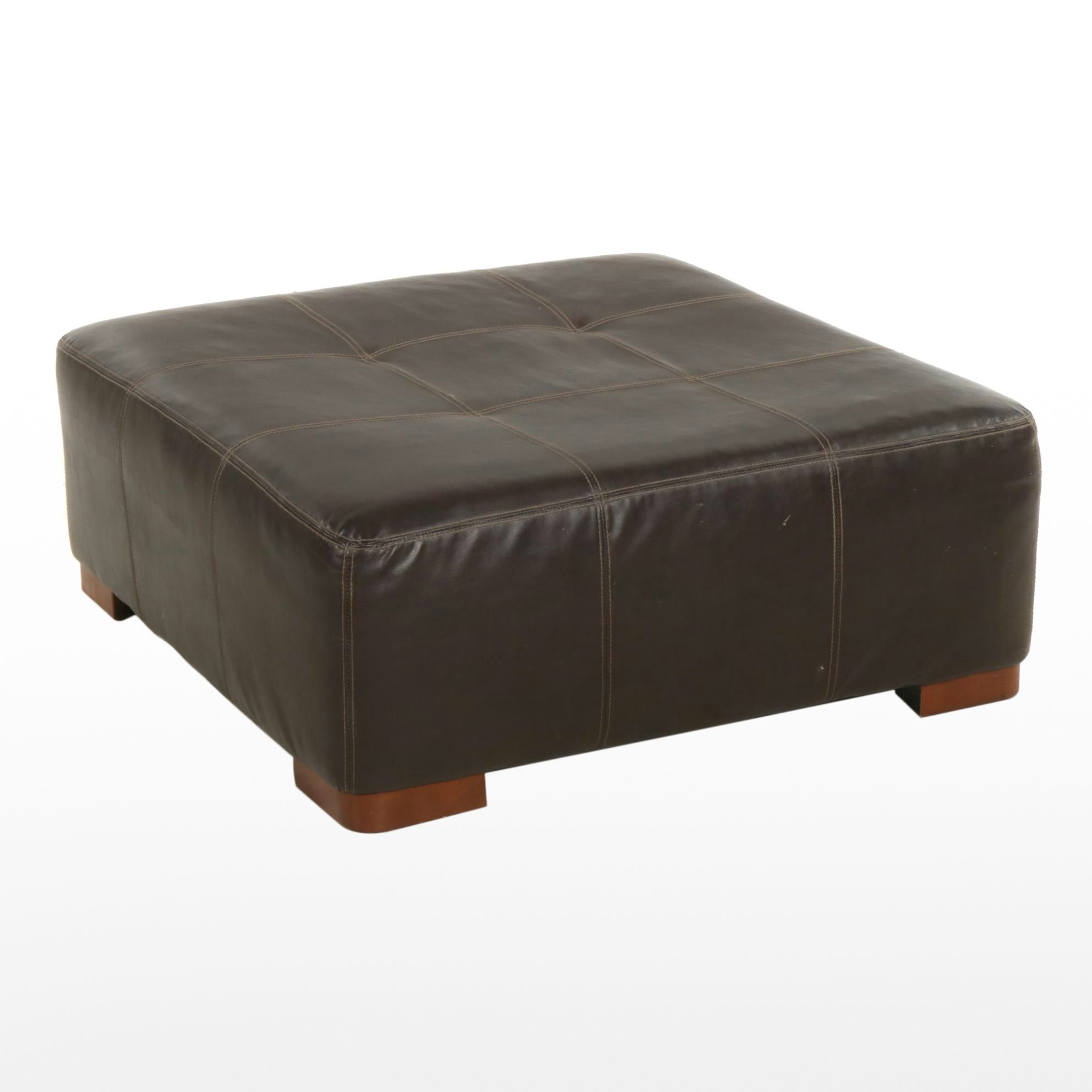 HTL Square Leather Upholstered Ottoman, 21st Century