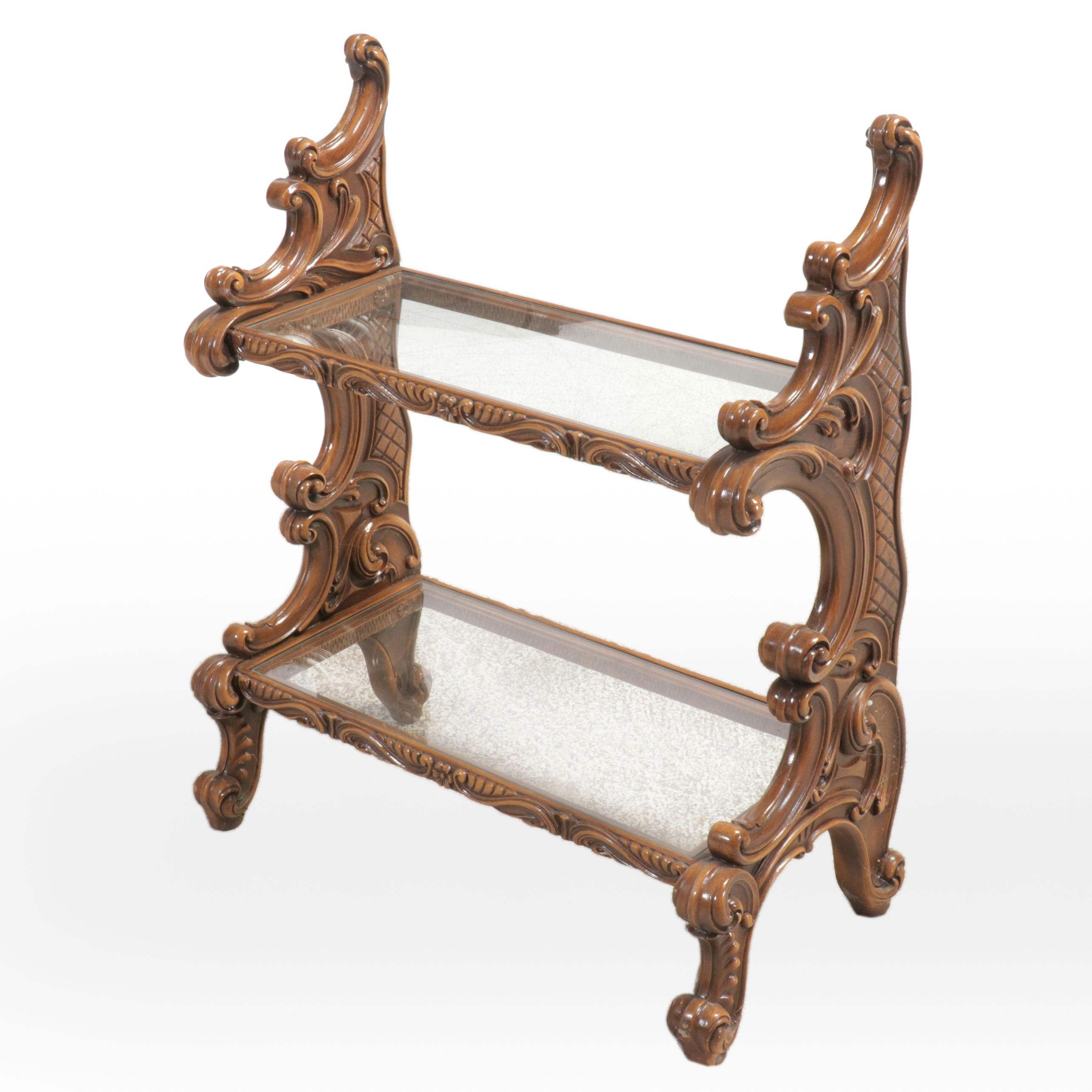 Rococo Revival Hardwood and Glass Two-Tiered Shelf, 19th Century