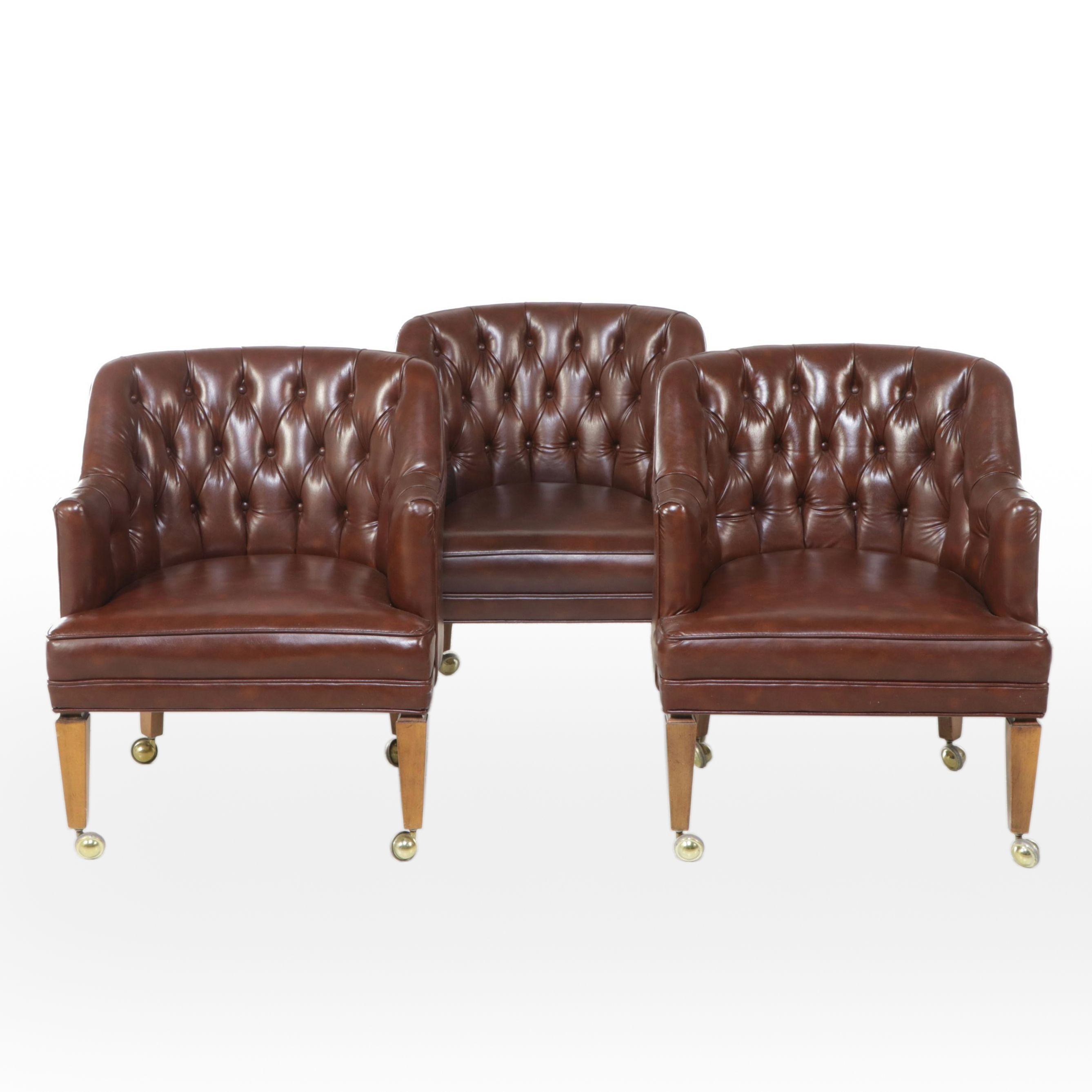 Set of Three Tufted Leather Club Chairs
