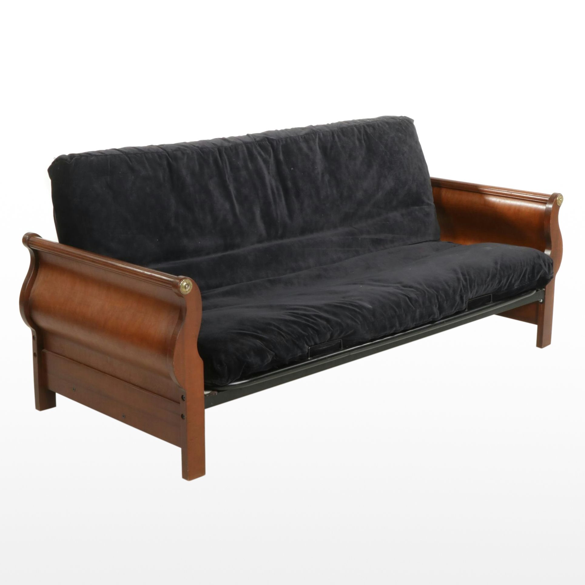 Full Size Futon with Empire Style Mahogany Finished Arms