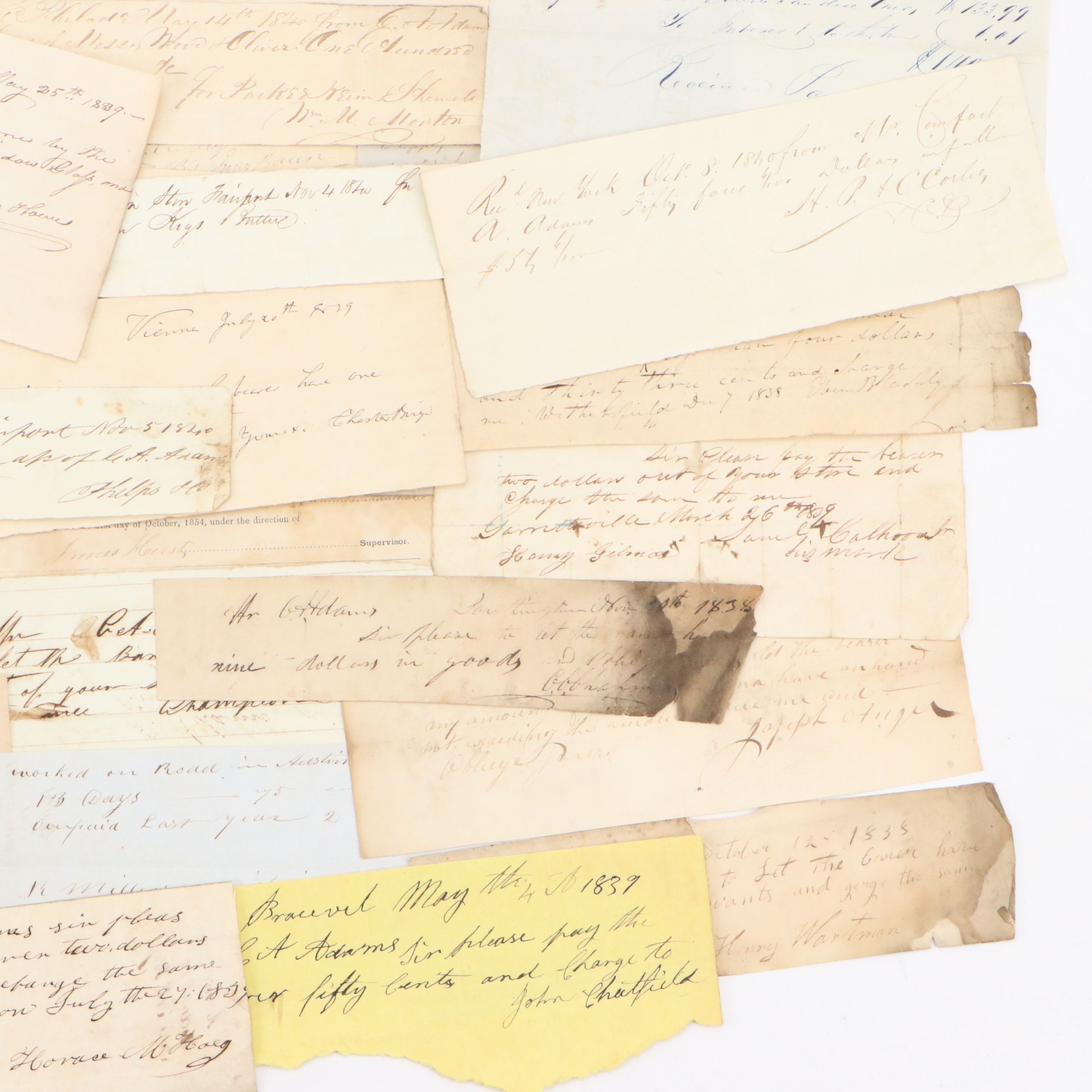 Invoices for Goods and Labor, Mid-19th Century