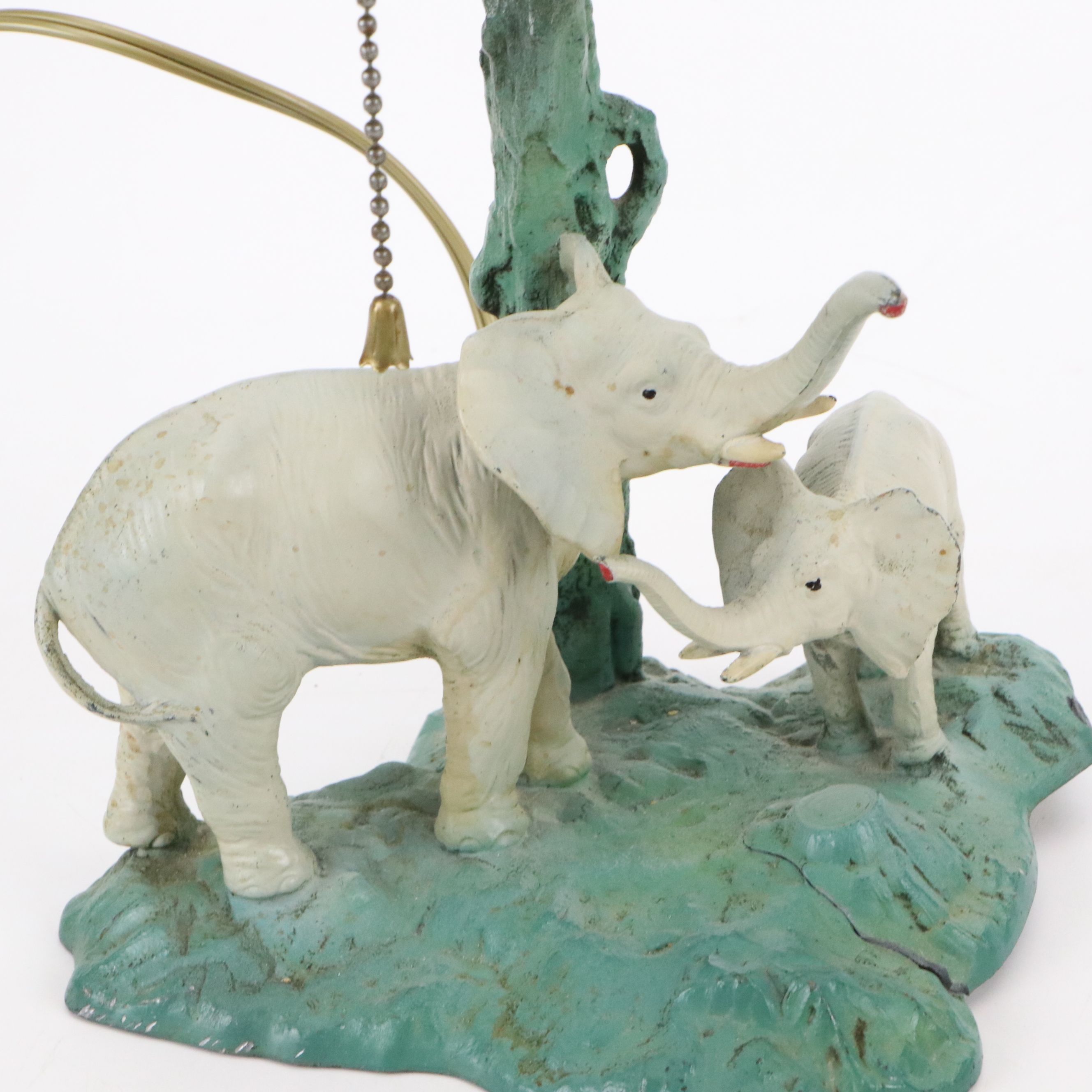 Elephants and Pink Marbled Glass Canopy Metal Table Lamp