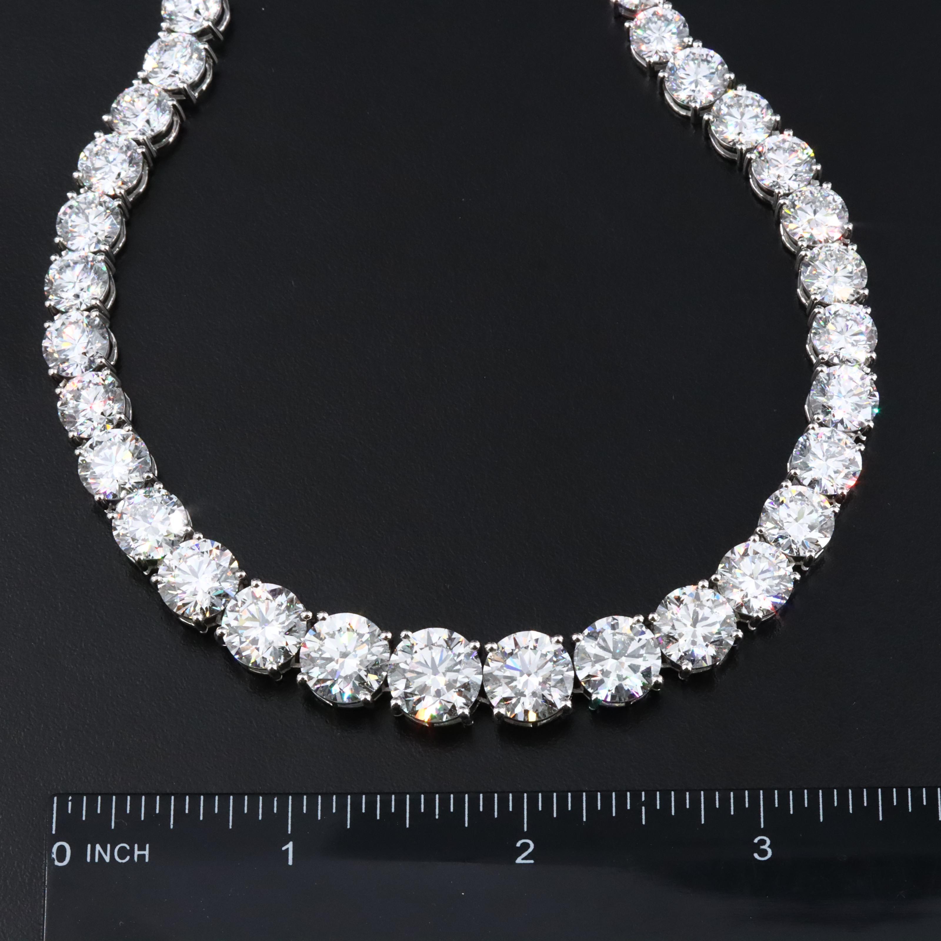 Platinum 94.82 CTW Lab Grown Diamond Riviera Necklace with IGI Reports