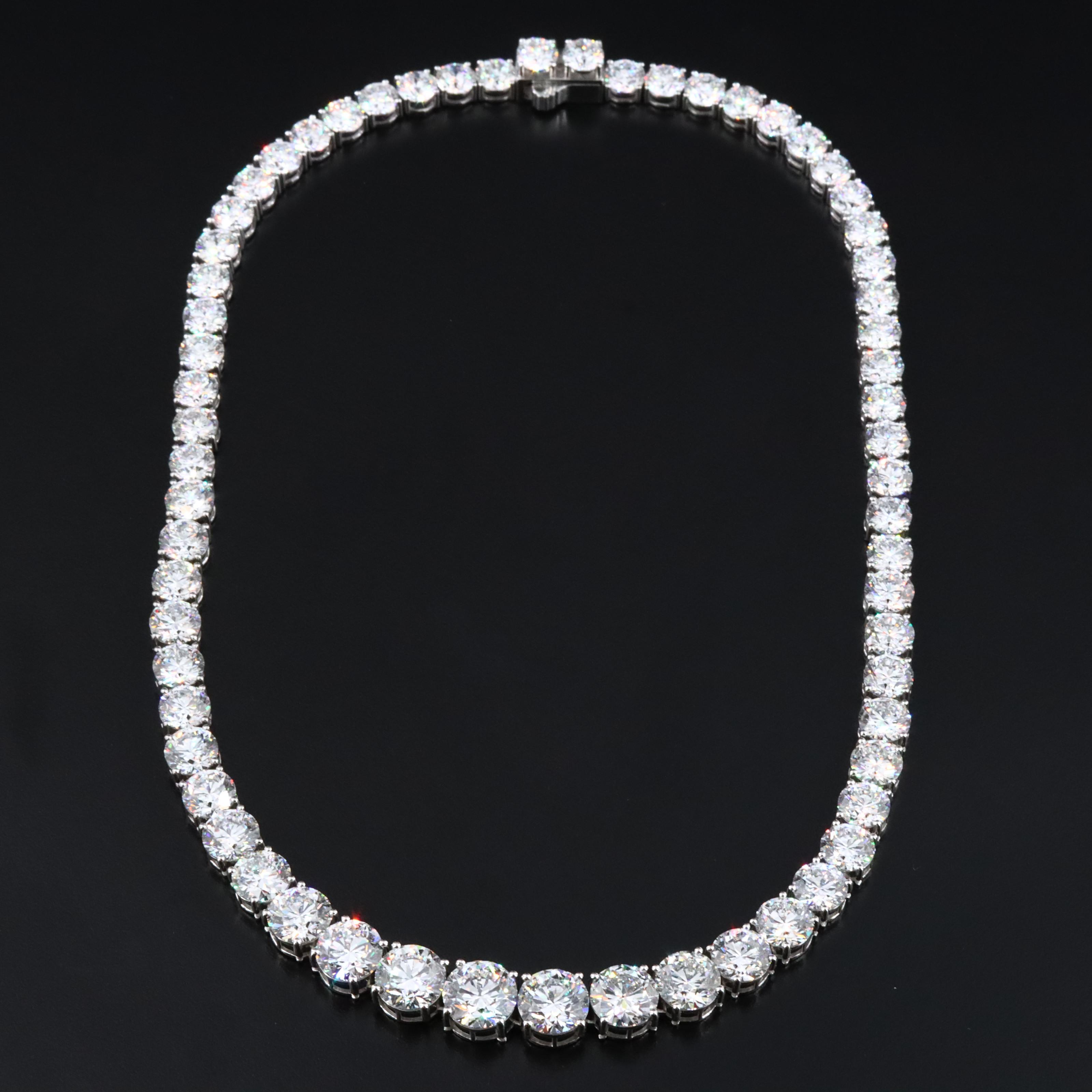 Platinum 94.82 CTW Lab Grown Diamond Riviera Necklace with IGI Reports