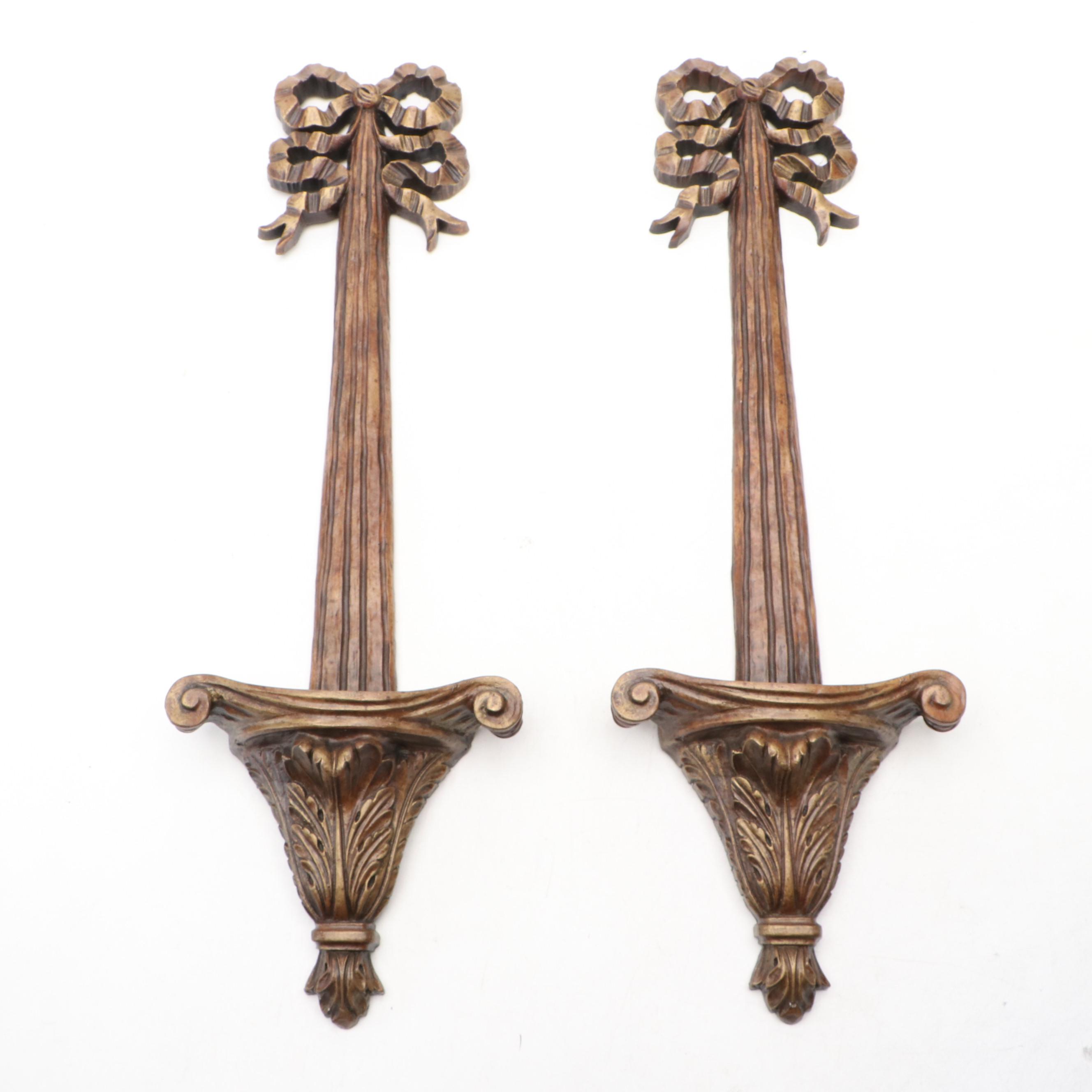 Adams Style Acanthus Leaf and Bow Wall Mount Plate Holders with Octogonal Plates