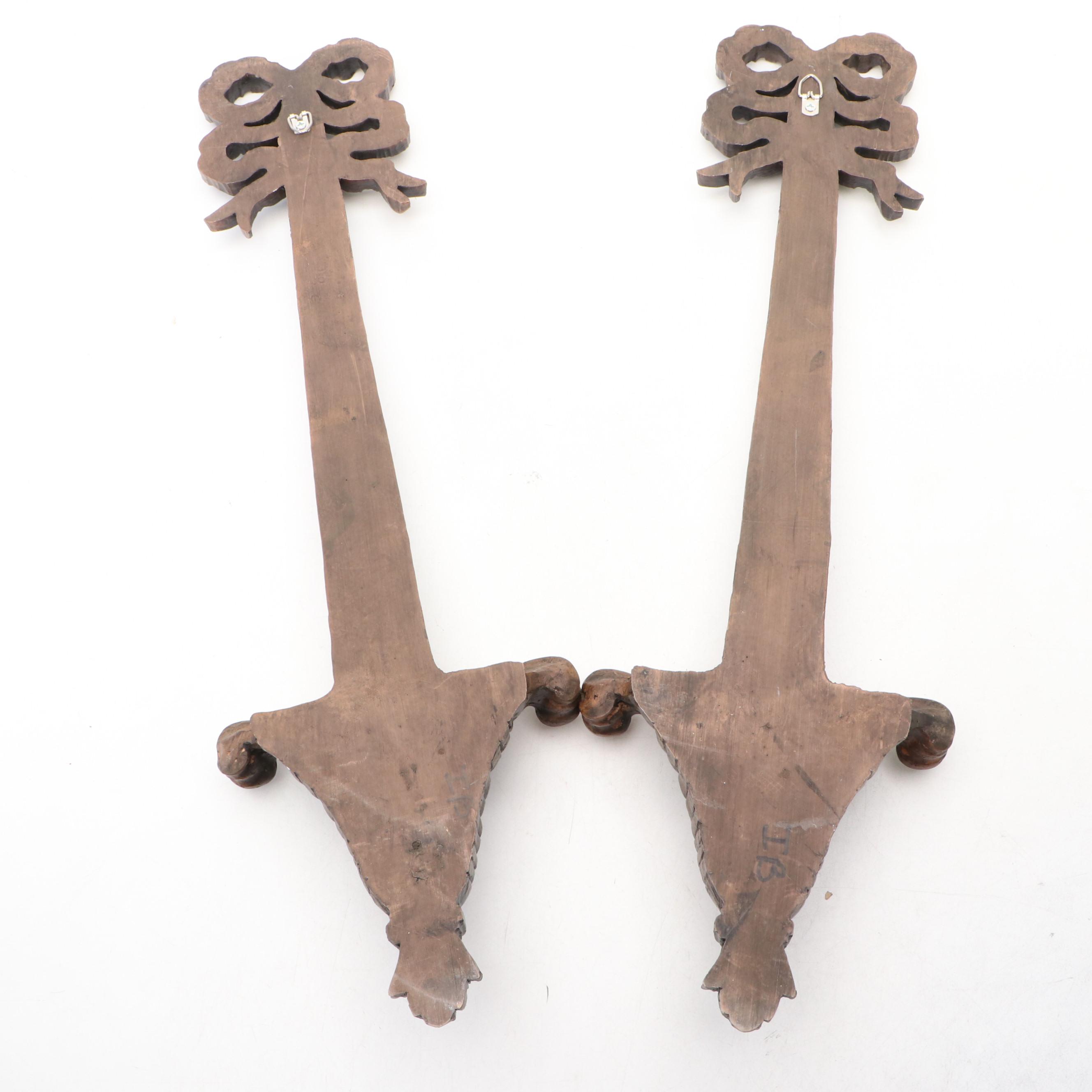 Adams Style Acanthus Leaf and Bow Wall Mount Plate Holders with Octogonal Plates