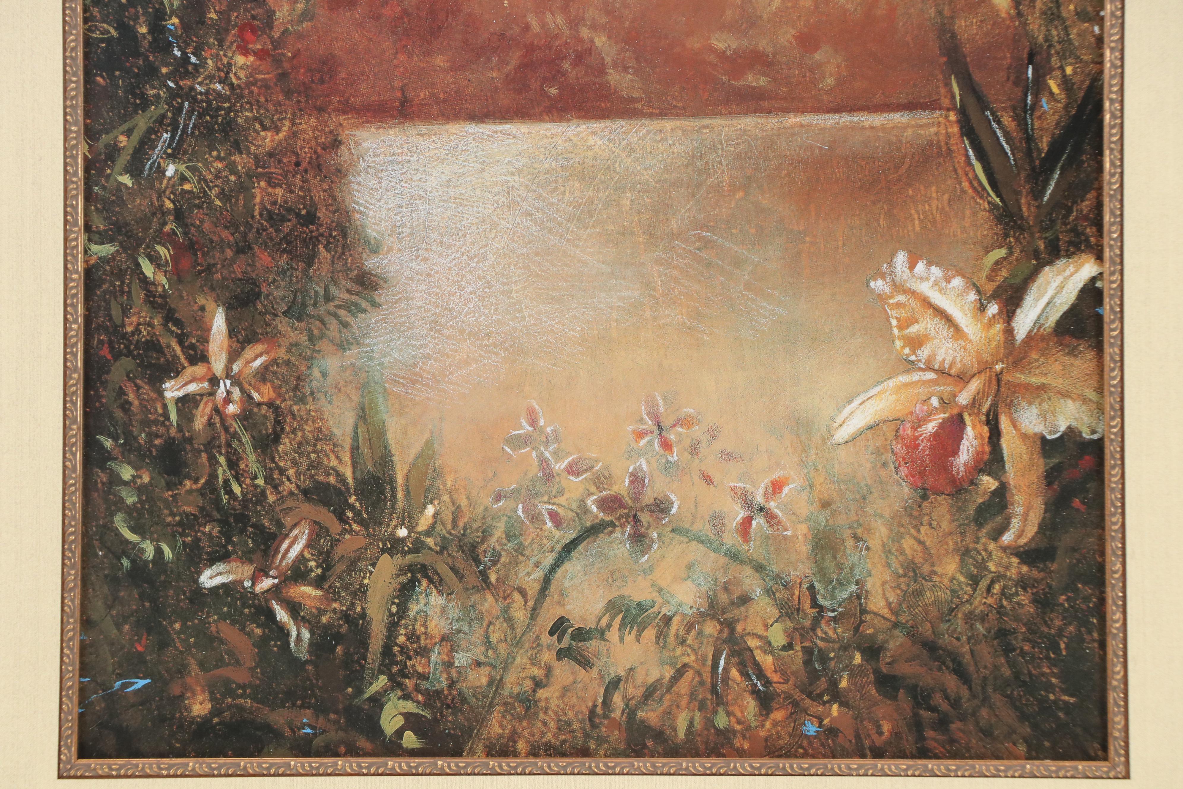 Landscape Offset Lithograph with Flowers and Palm Tree, Late 20th–21st C.