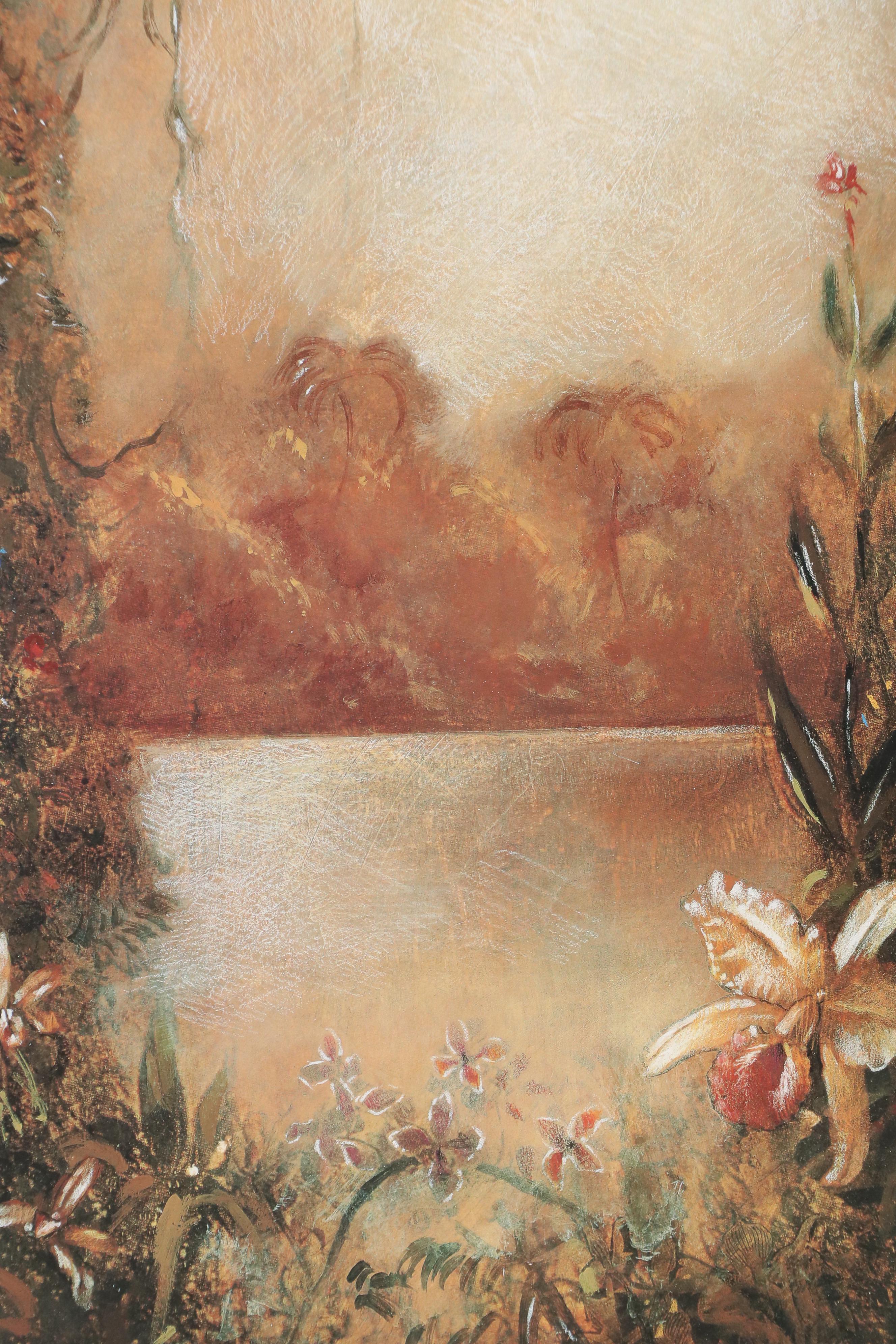 Landscape Offset Lithograph with Flowers and Palm Tree, Late 20th–21st C.